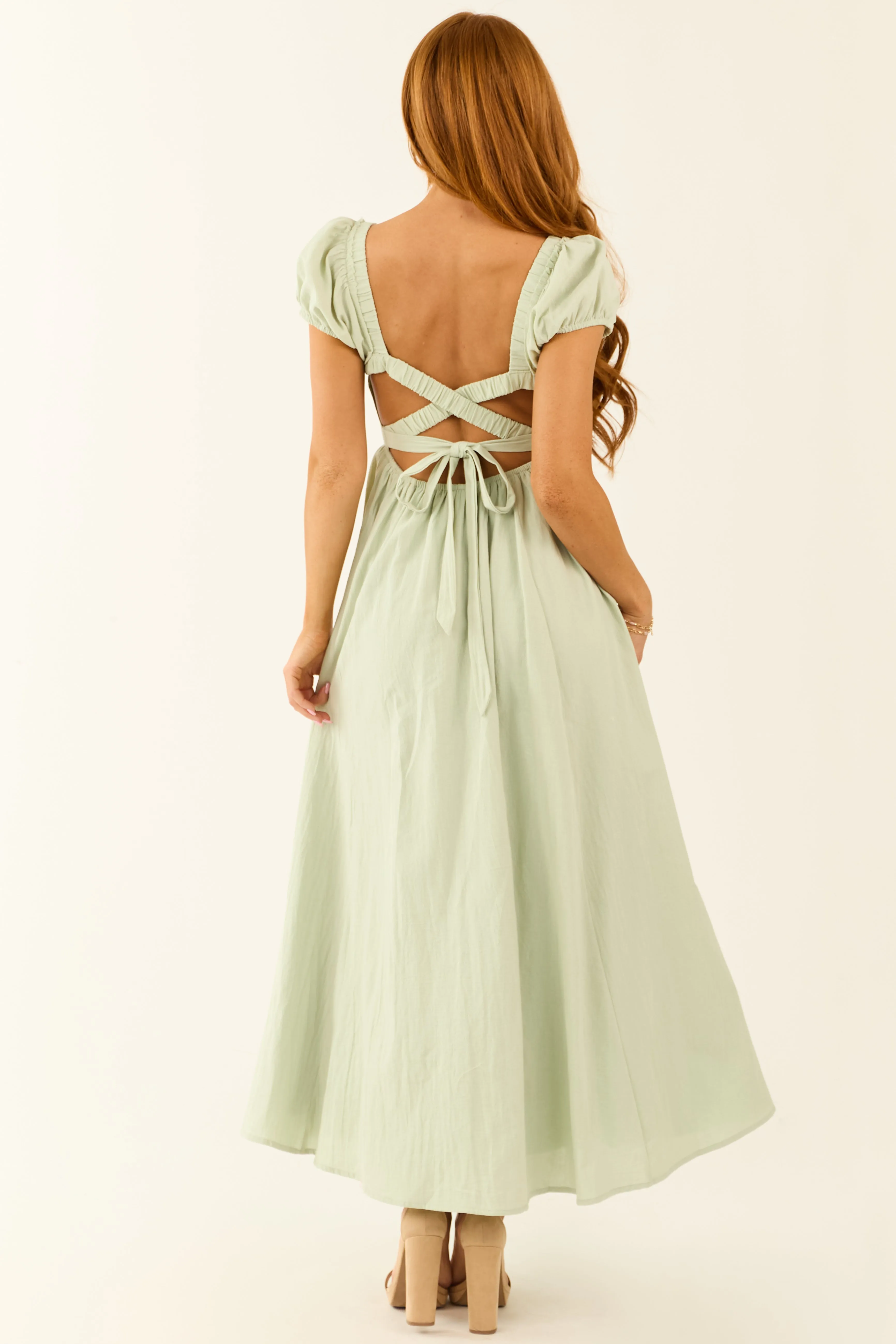Seafoam Square Neck Criss Cross Back Maxi Dress sold by Lime Lush product image thumbnail 5