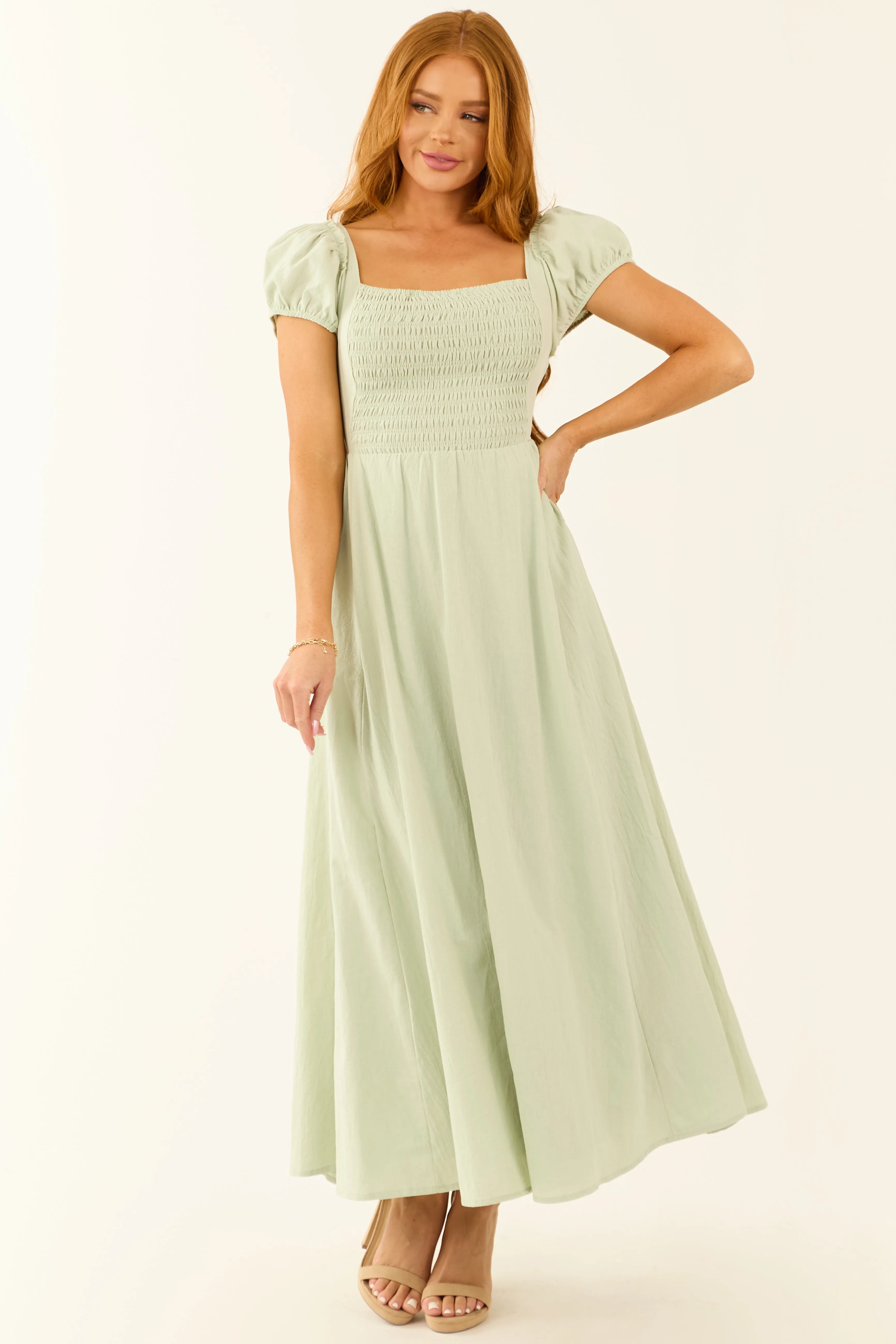 Seafoam Square Neck Criss Cross Back Maxi Dress sold by Lime Lush product image thumbnail 3
