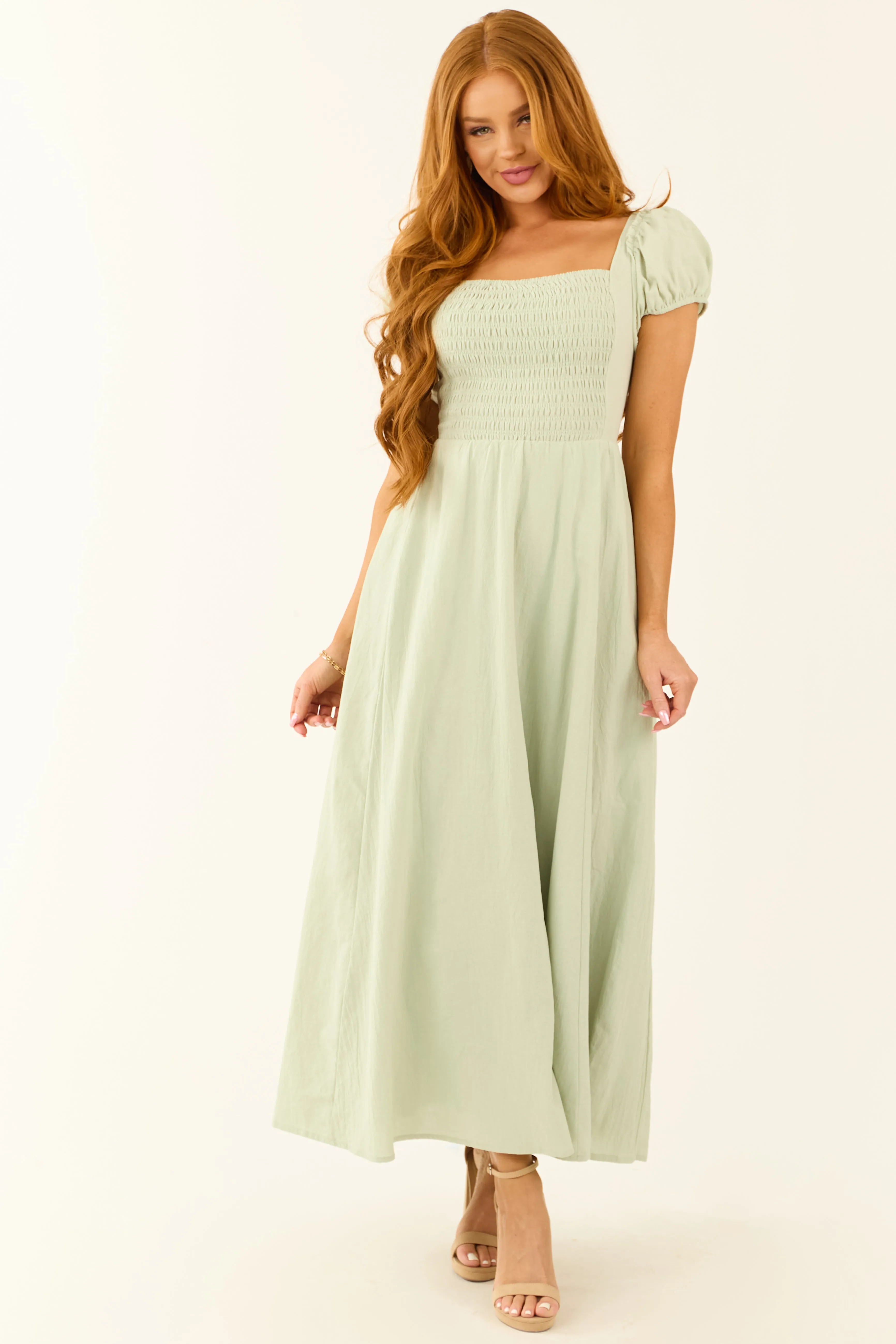 Seafoam Square Neck Criss Cross Back Maxi Dress sold by Lime Lush product image thumbnail 2