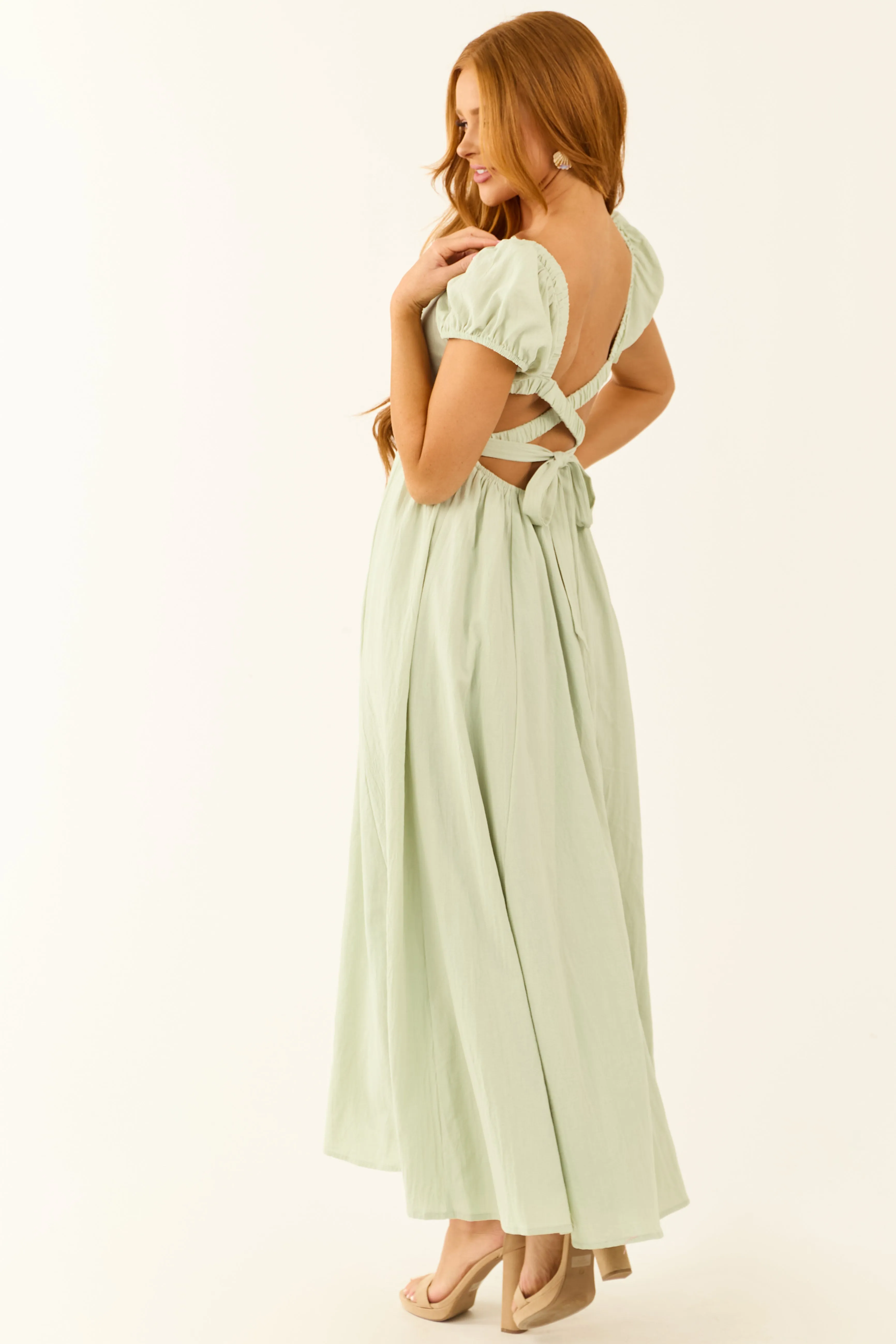 Seafoam Square Neck Criss Cross Back Maxi Dress sold by Lime Lush product image thumbnail 4