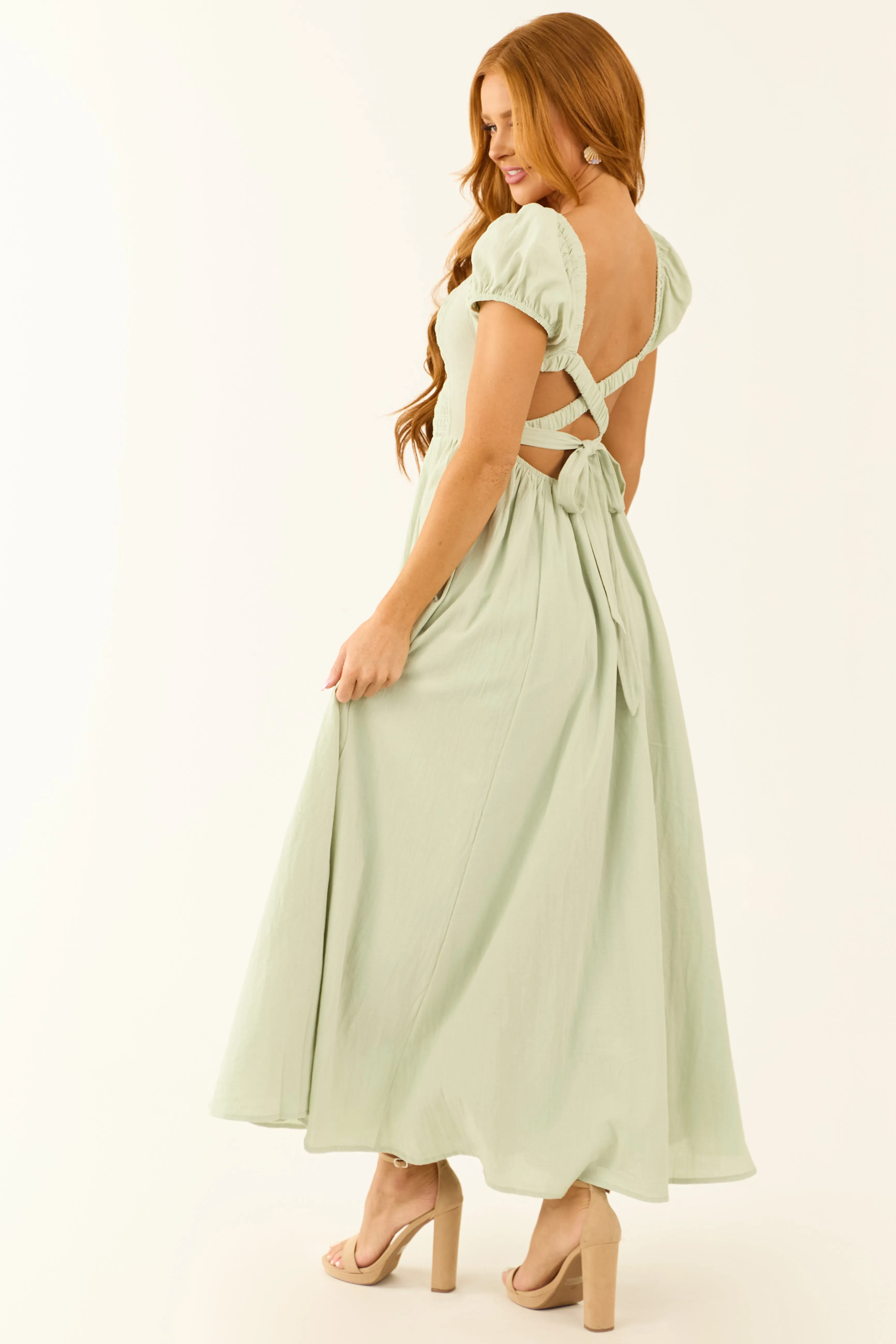 Seafoam Square Neck Criss Cross Back Maxi Dress sold by Lime Lush