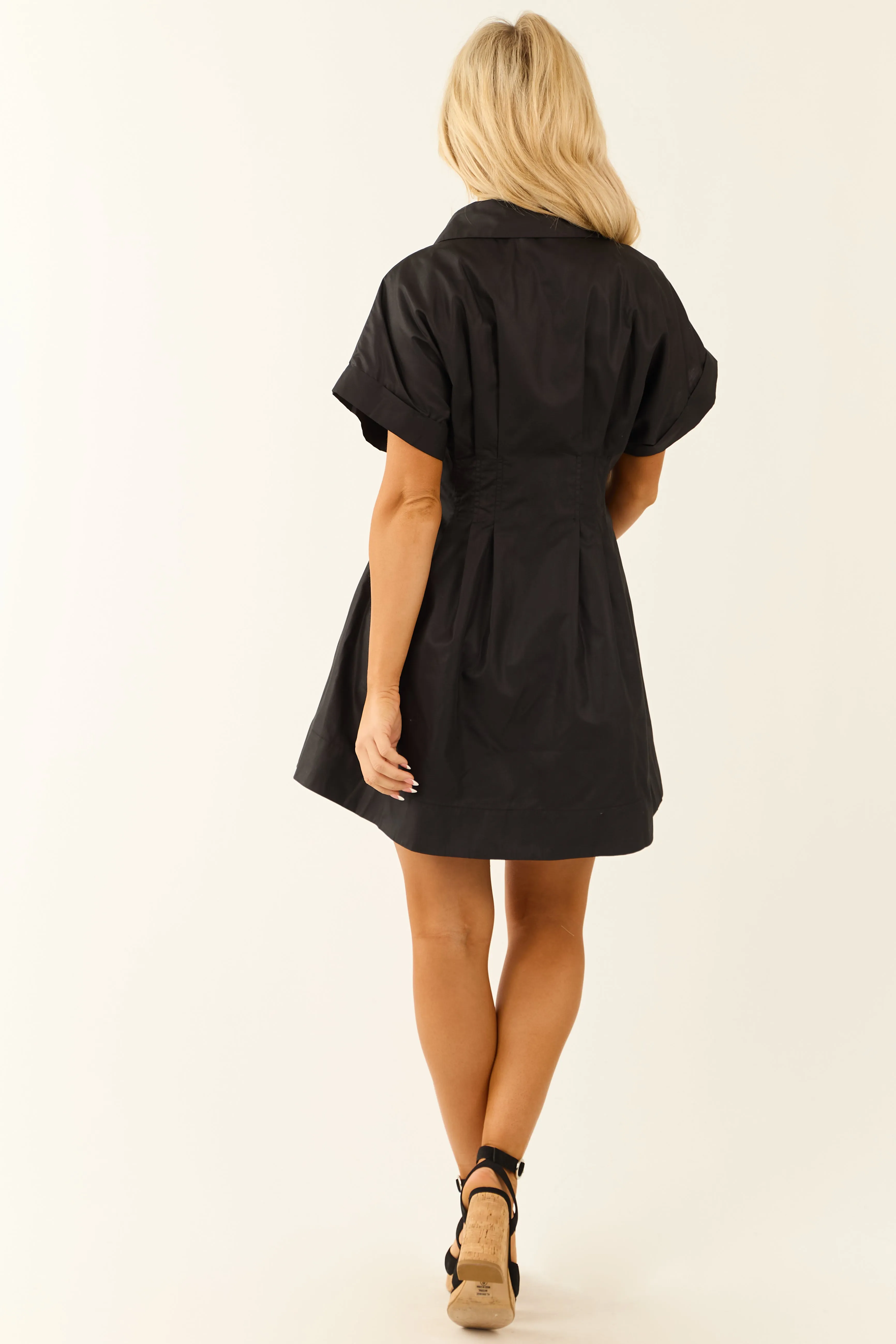 Black Half Sleeve Button Down Pleated Mini Dress sold by Lime Lush product image thumbnail 5