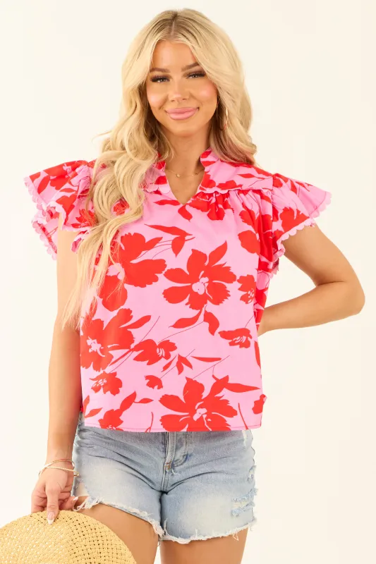 Bubblegum Floral Crochet Lace Trim Short Sleeve Top made by Strut & Bolt