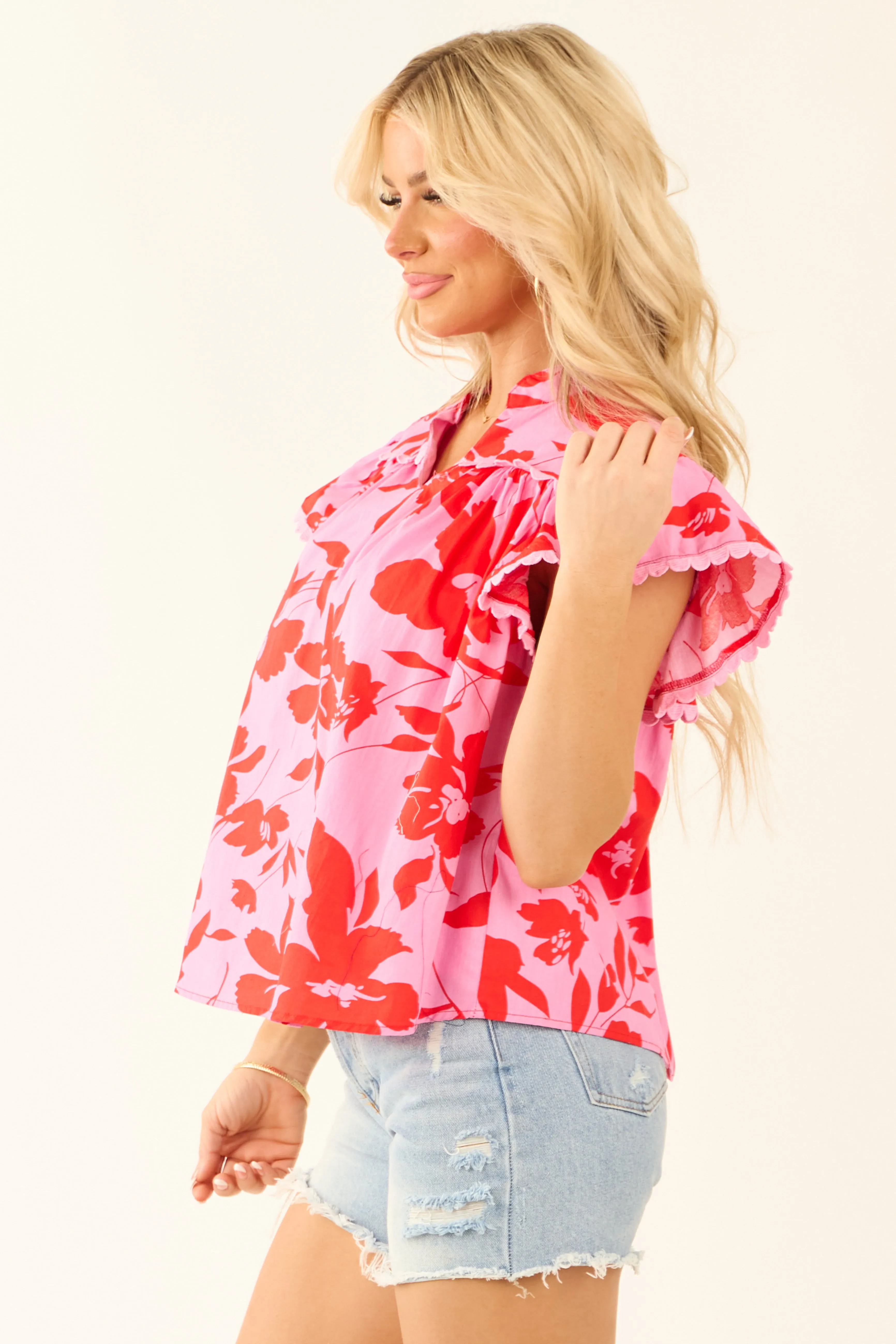 Bubblegum Floral Crochet Lace Trim Short Sleeve Top sold by Lime Lush product image thumbnail 4