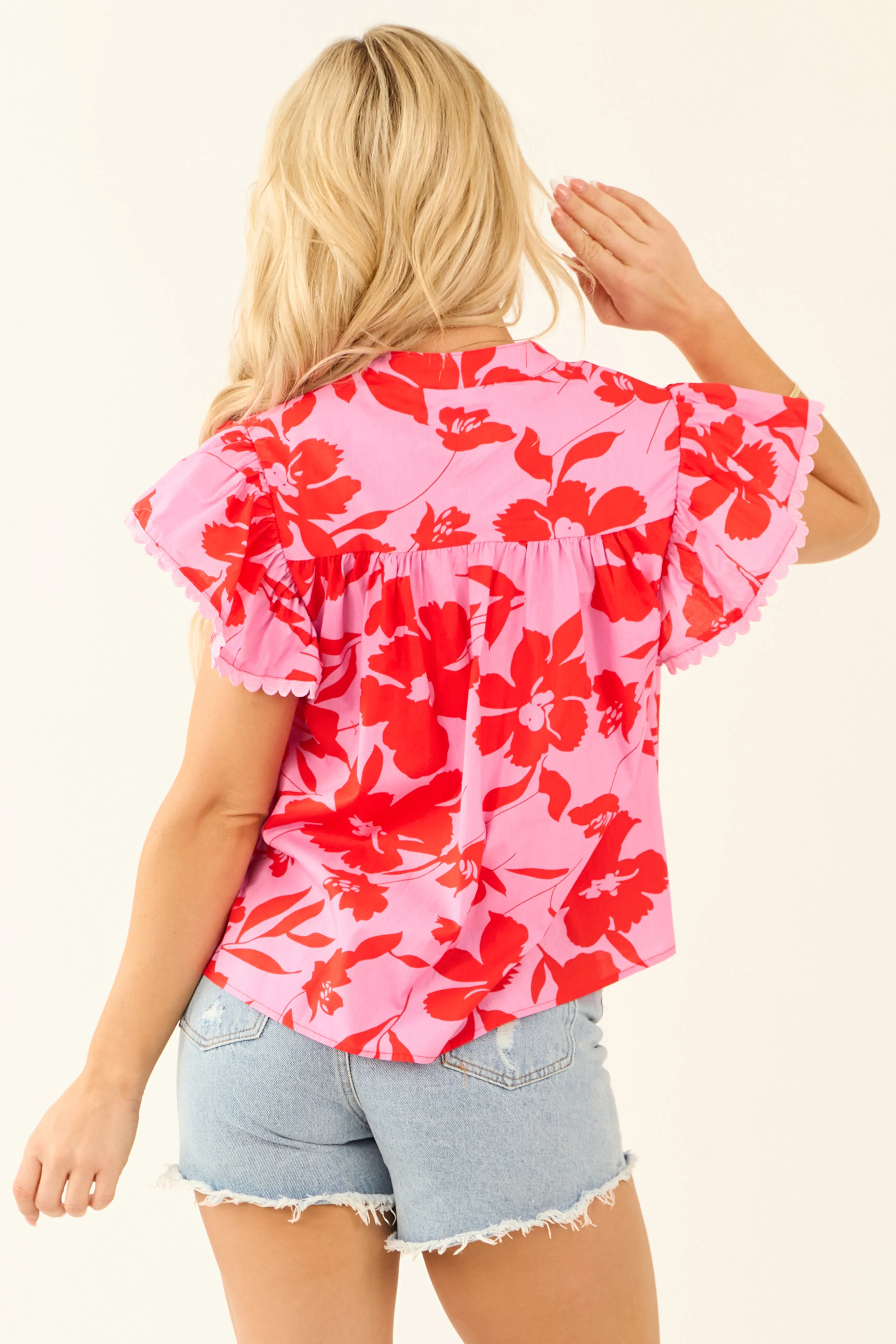 Bubblegum Floral Crochet Lace Trim Short Sleeve Top sold by Lime Lush product image thumbnail 5