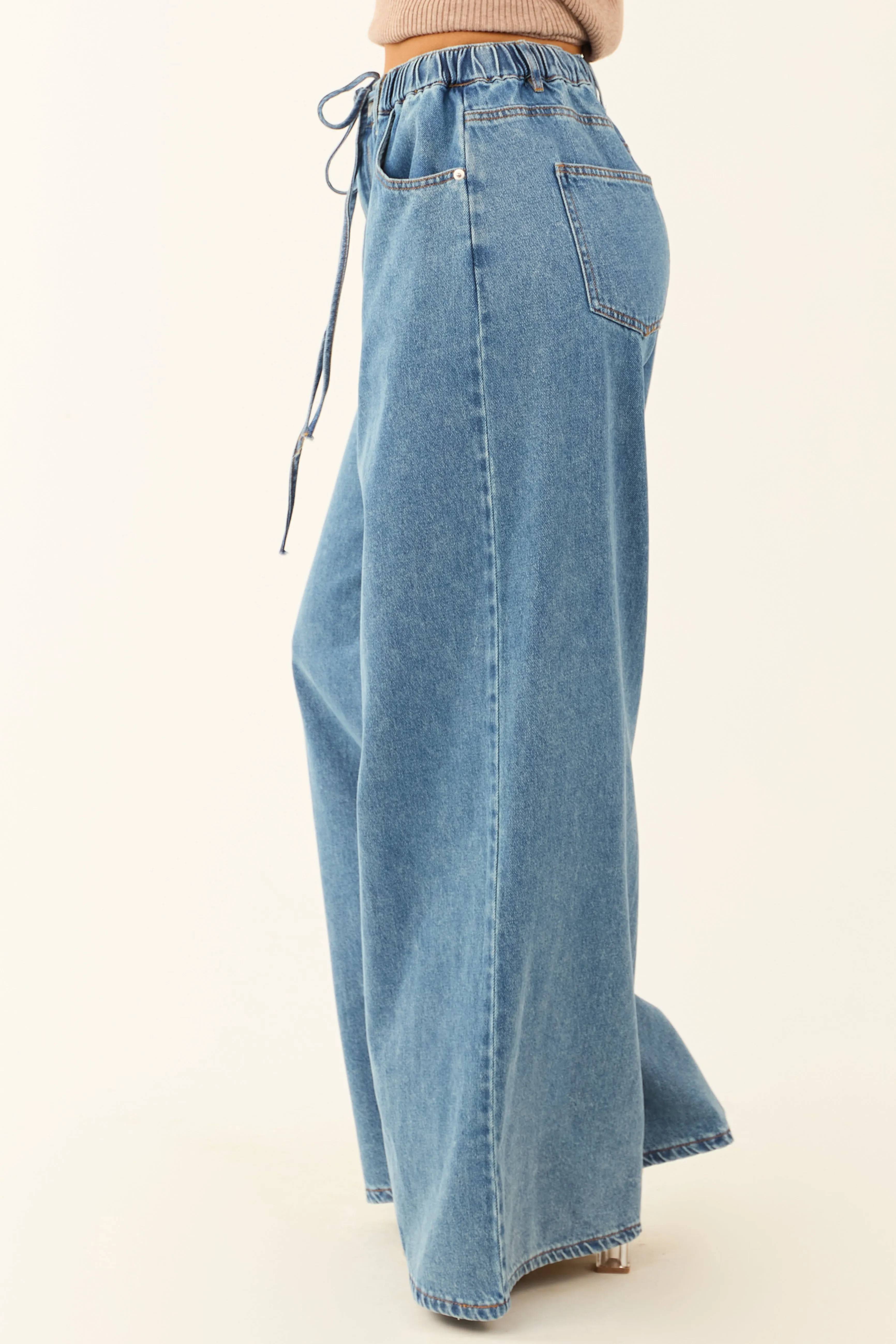 Flying Tomato Medium Wash Super Wide Leg Denim Pants sold by Lime Lush product image thumbnail 3