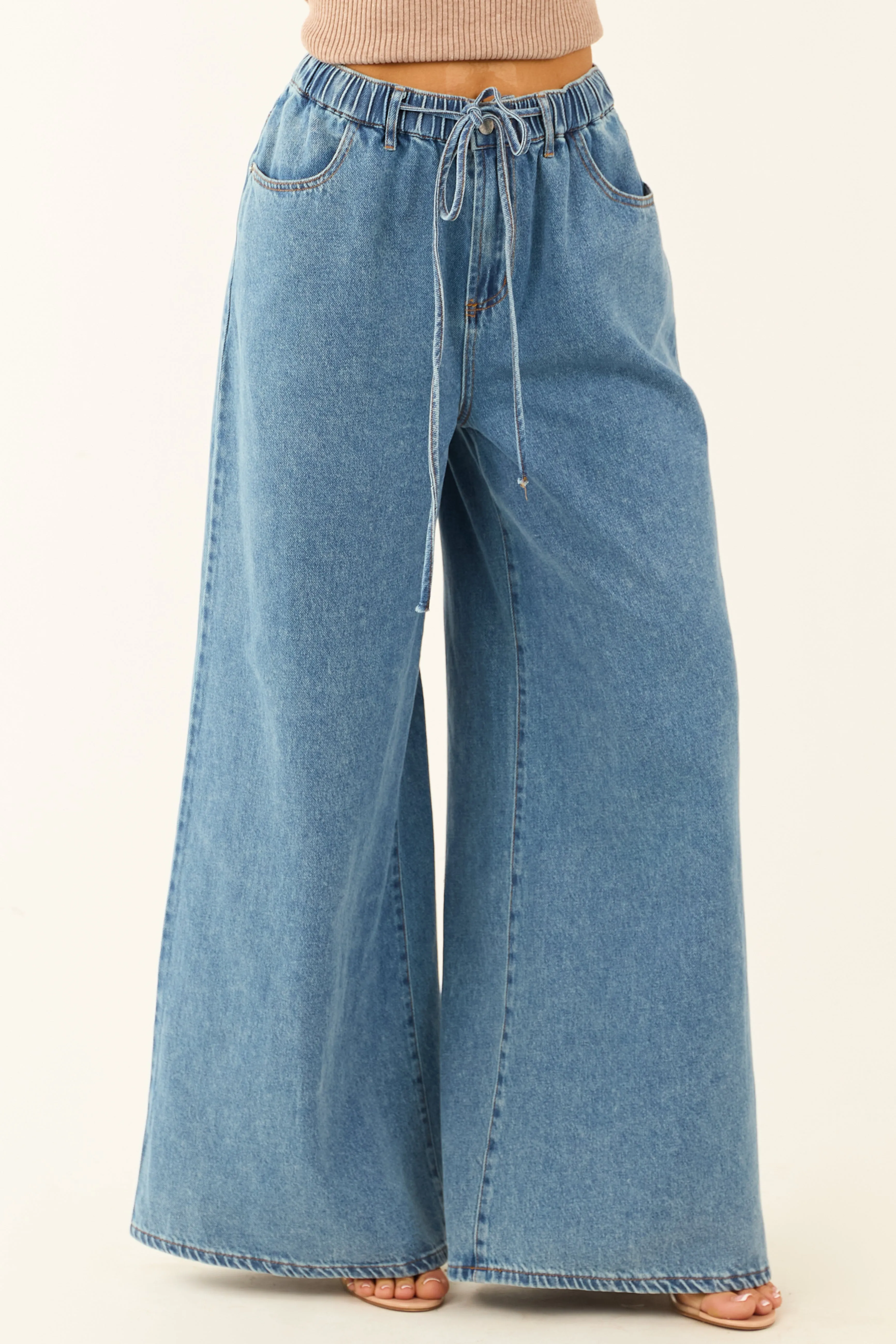 Flying Tomato Medium Wash Super Wide Leg Denim Pants sold by Lime Lush product image thumbnail 2