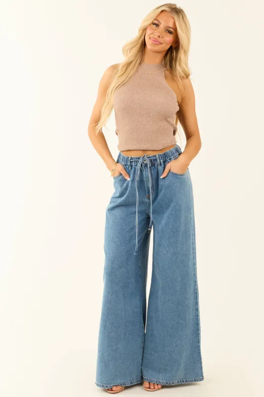 Flying Tomato Medium Wash Super Wide Leg Denim Pants sold by Lime Lush