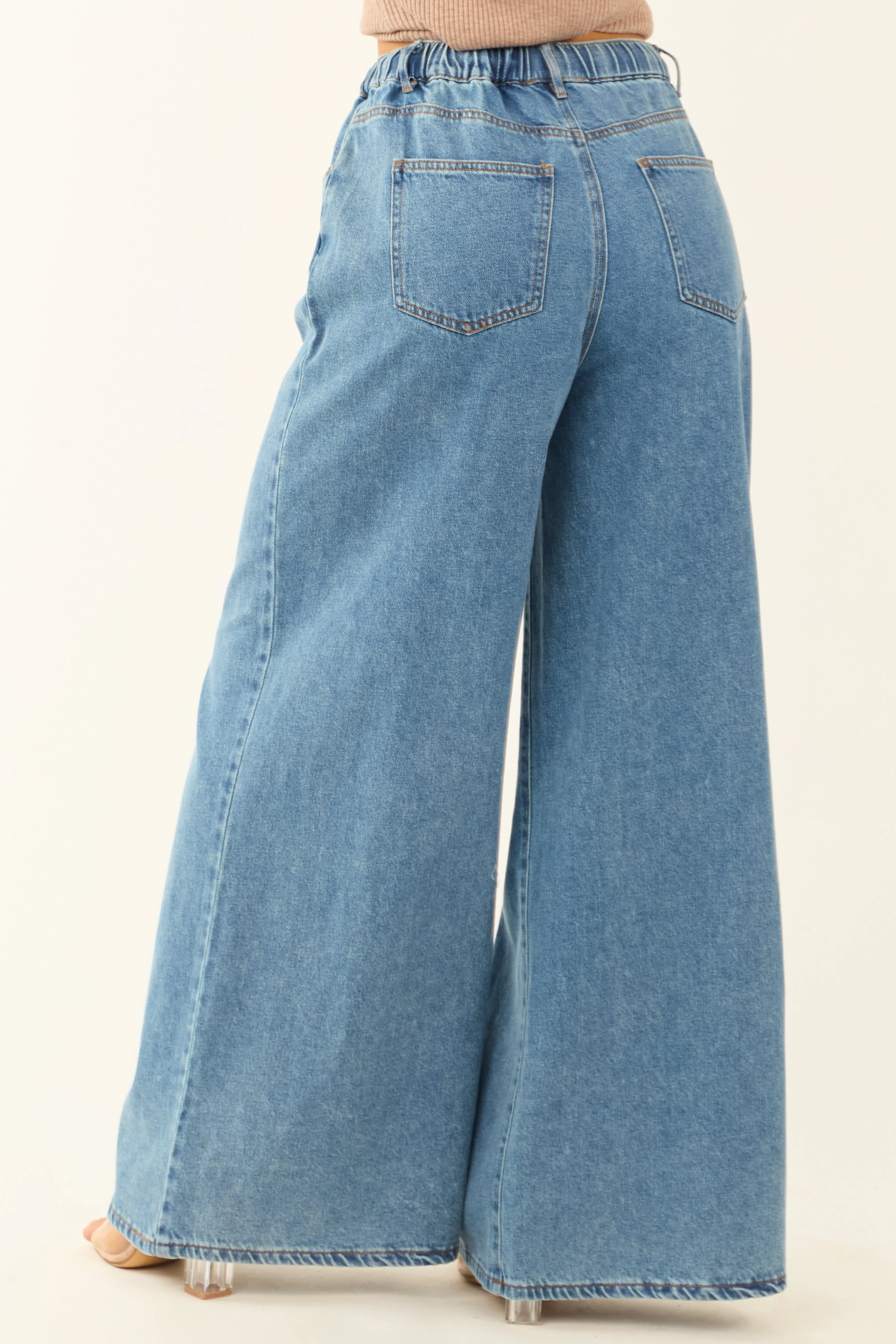 Flying Tomato Medium Wash Super Wide Leg Denim Pants sold by Lime Lush product image thumbnail 4