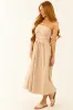 Nude Halter Neck Smocked Back Midi Dress sold by Lime Lush