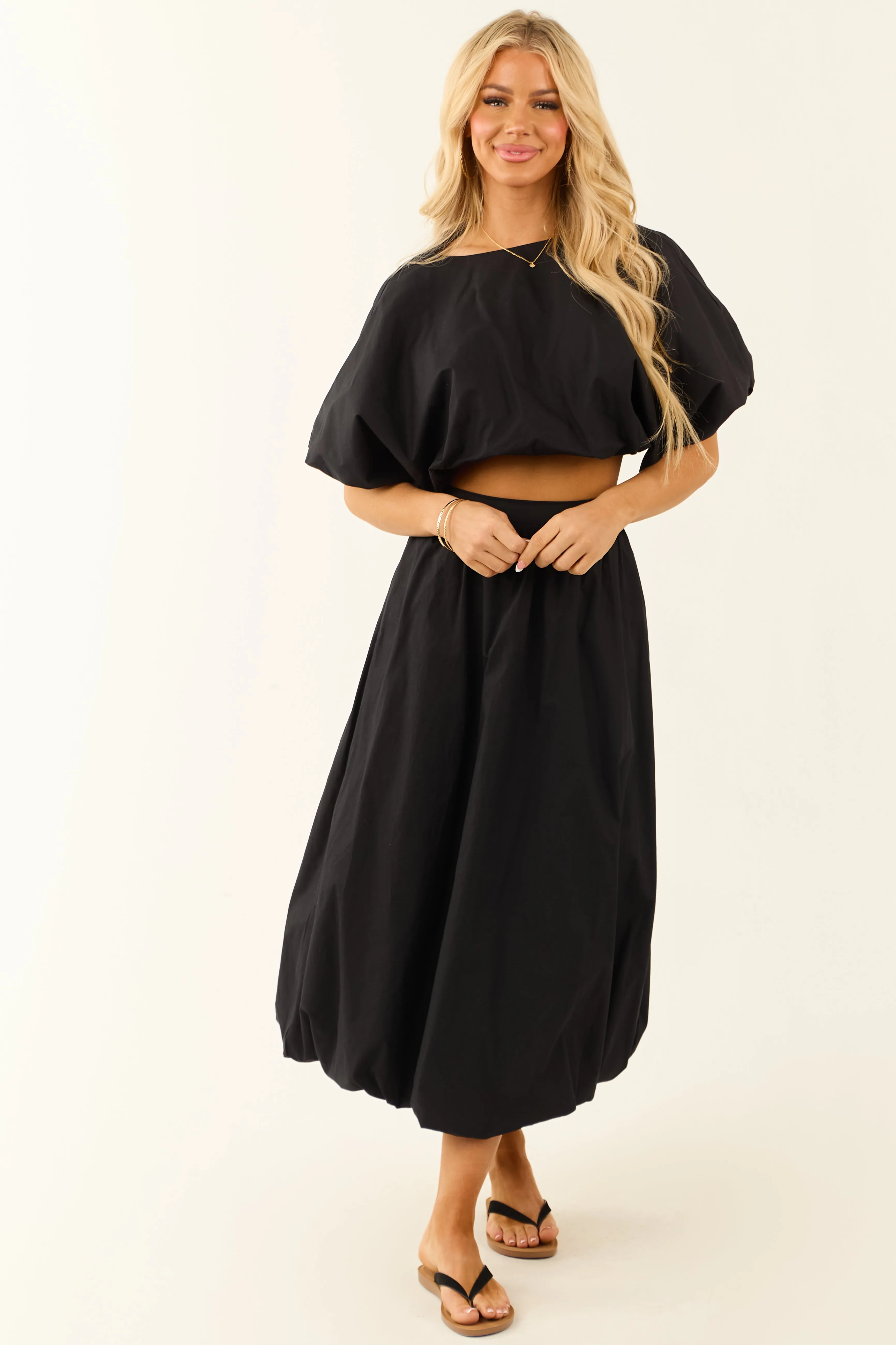 Charcoal Bubble Sleeve and Bubble Hem Skirt Set sold by Lime Lush product image thumbnail 2