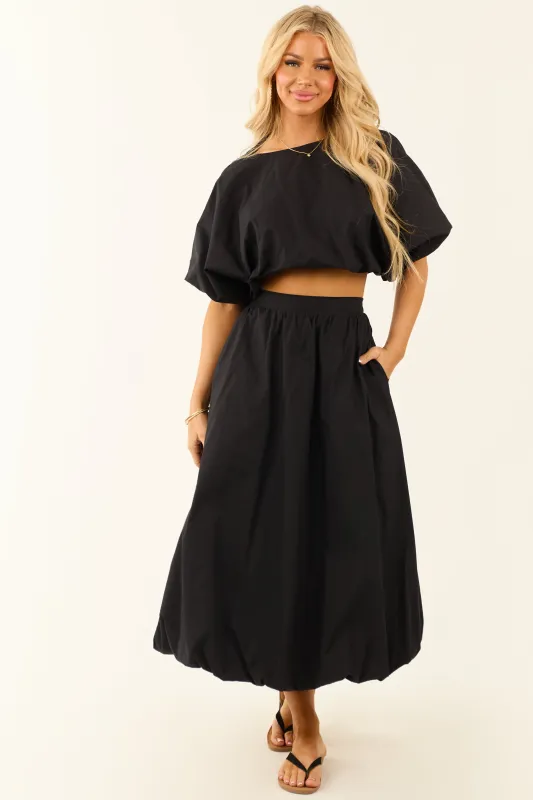 Charcoal Bubble Sleeve and Bubble Hem Skirt Set sold by Lime Lush
