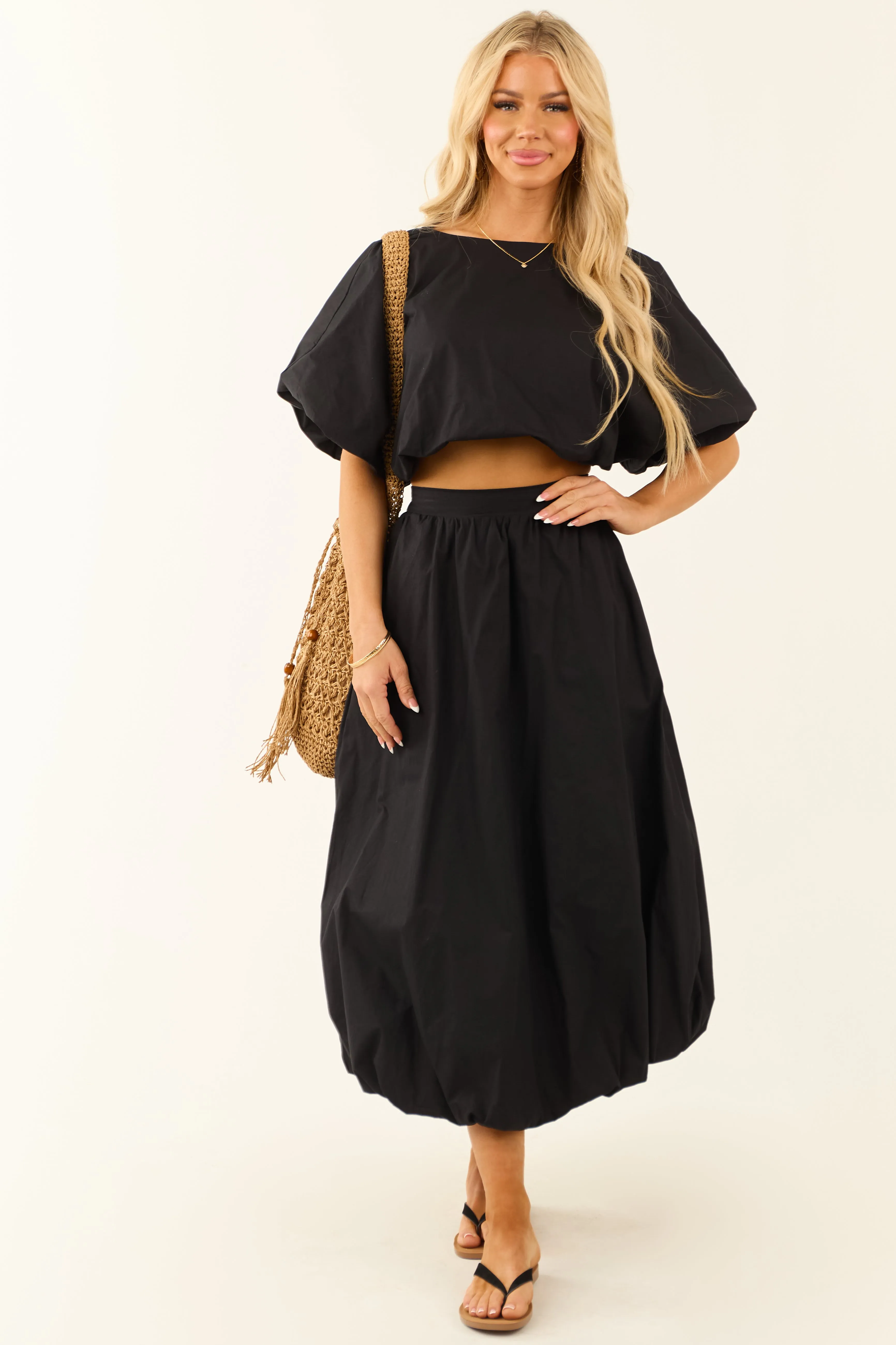 Charcoal Bubble Sleeve and Bubble Hem Skirt Set sold by Lime Lush product image thumbnail 3