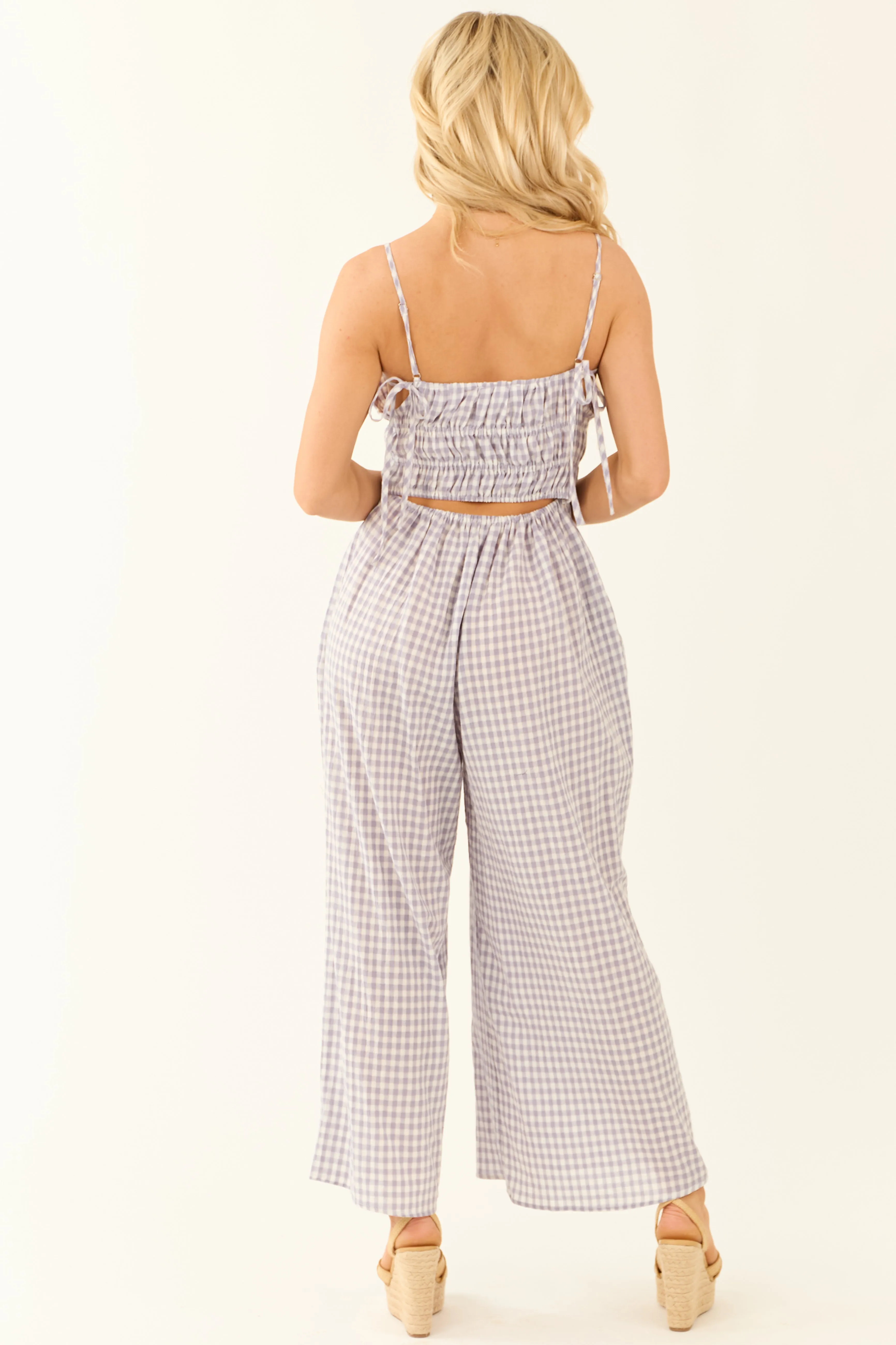 Slate Blue Gingham Ribbon Tie Sleeveless Jumpsuit sold by Lime Lush product image thumbnail 5