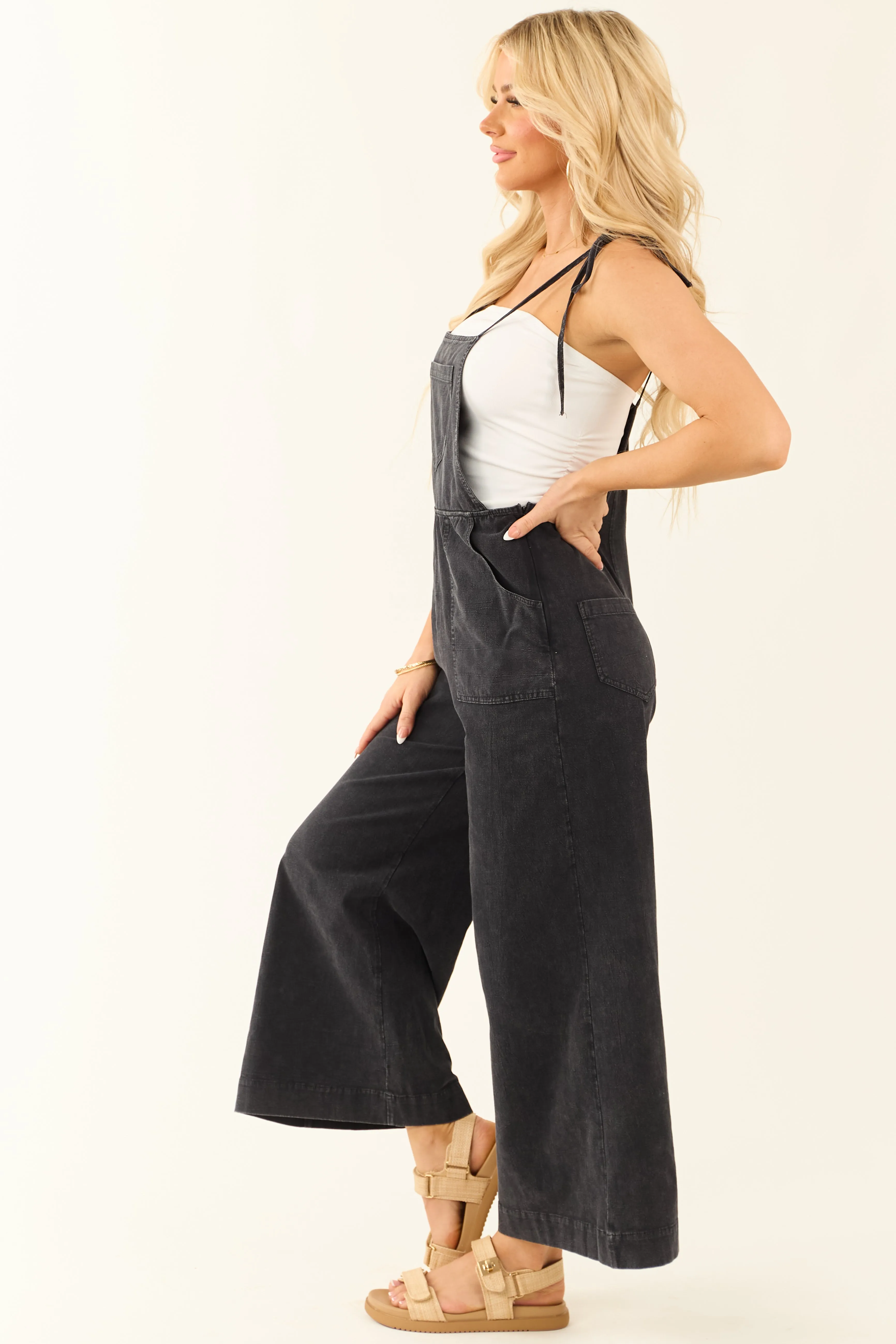 Black Washed Chambray Denim Overalls Jumpsuit sold by Lime Lush product image thumbnail 4