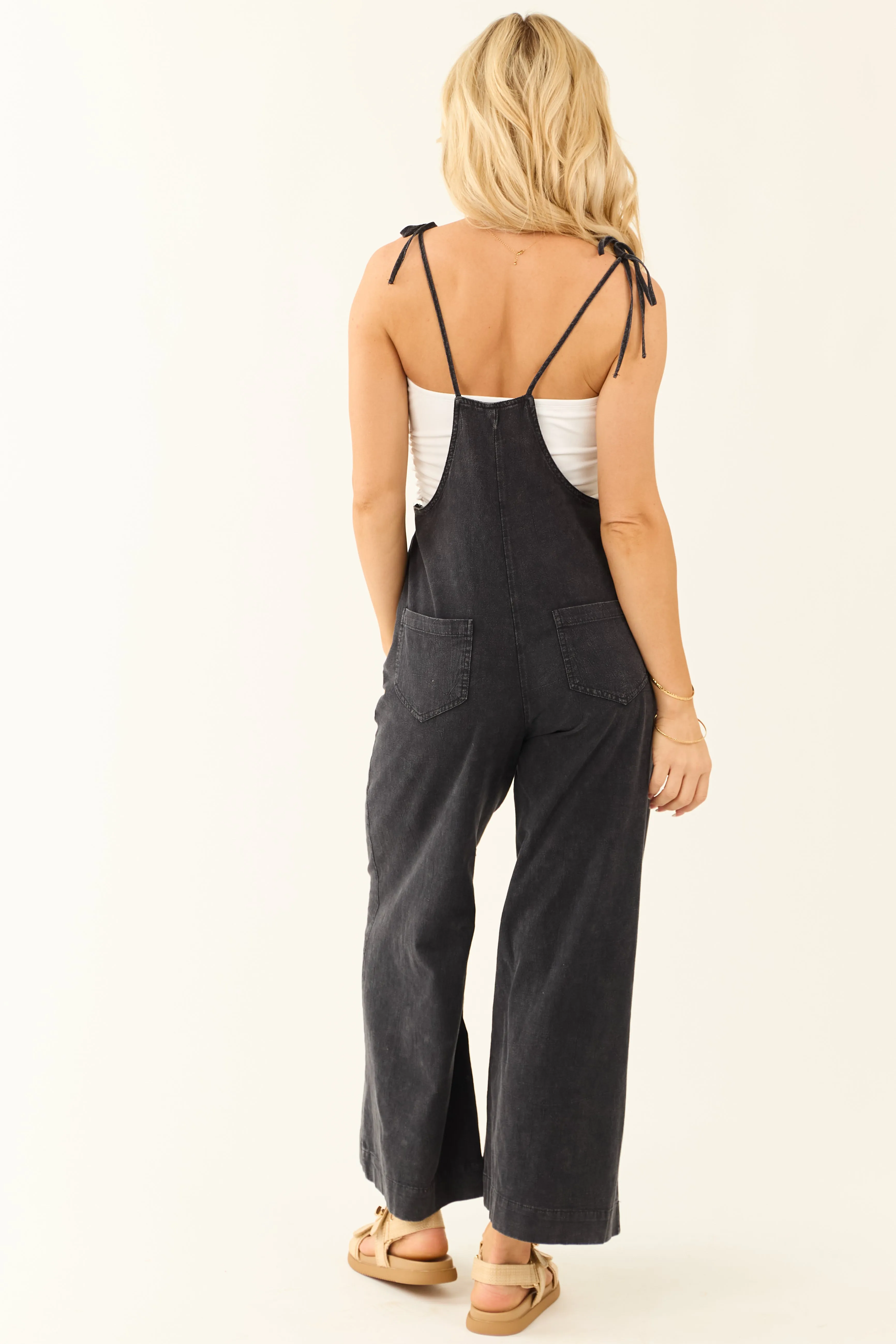 Black Washed Chambray Denim Overalls Jumpsuit sold by Lime Lush product image thumbnail 5