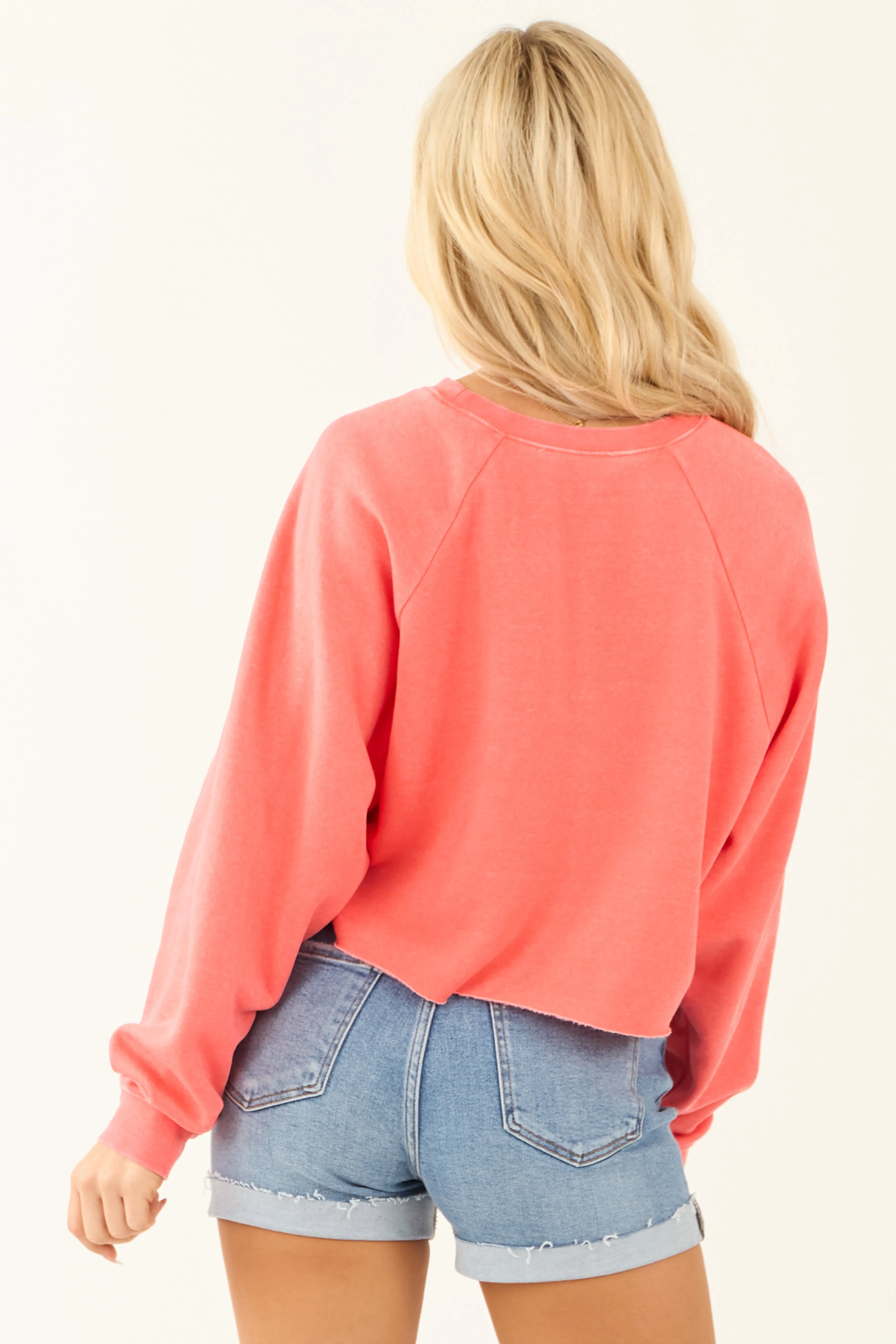 Vibrant Coral Wide Soft Knit Cropped Sweatshirt sold by Lime Lush product image thumbnail 5