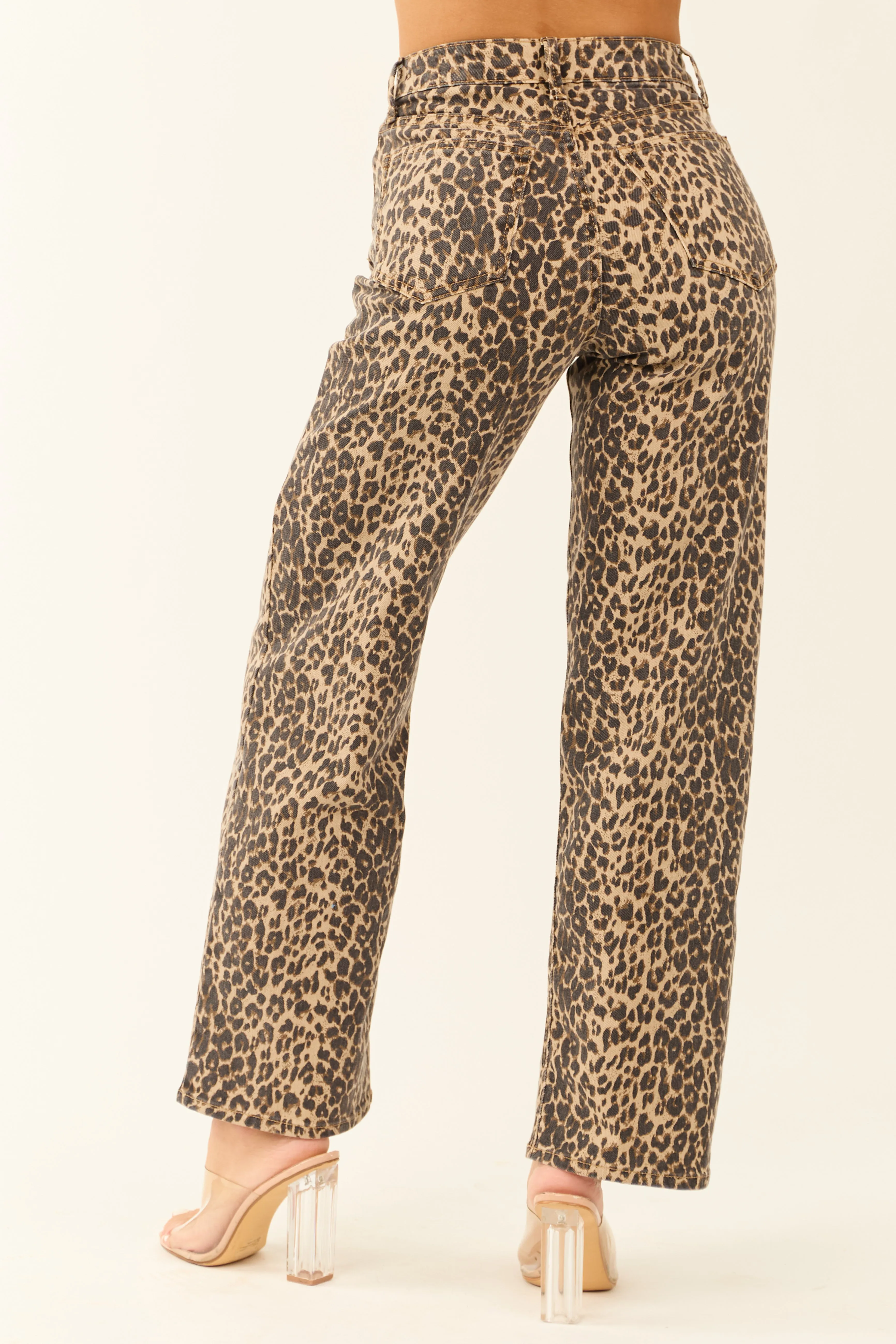 Oatmeal Leopard Stretchy Straight Leg Jeans sold by Lime Lush product image thumbnail 4