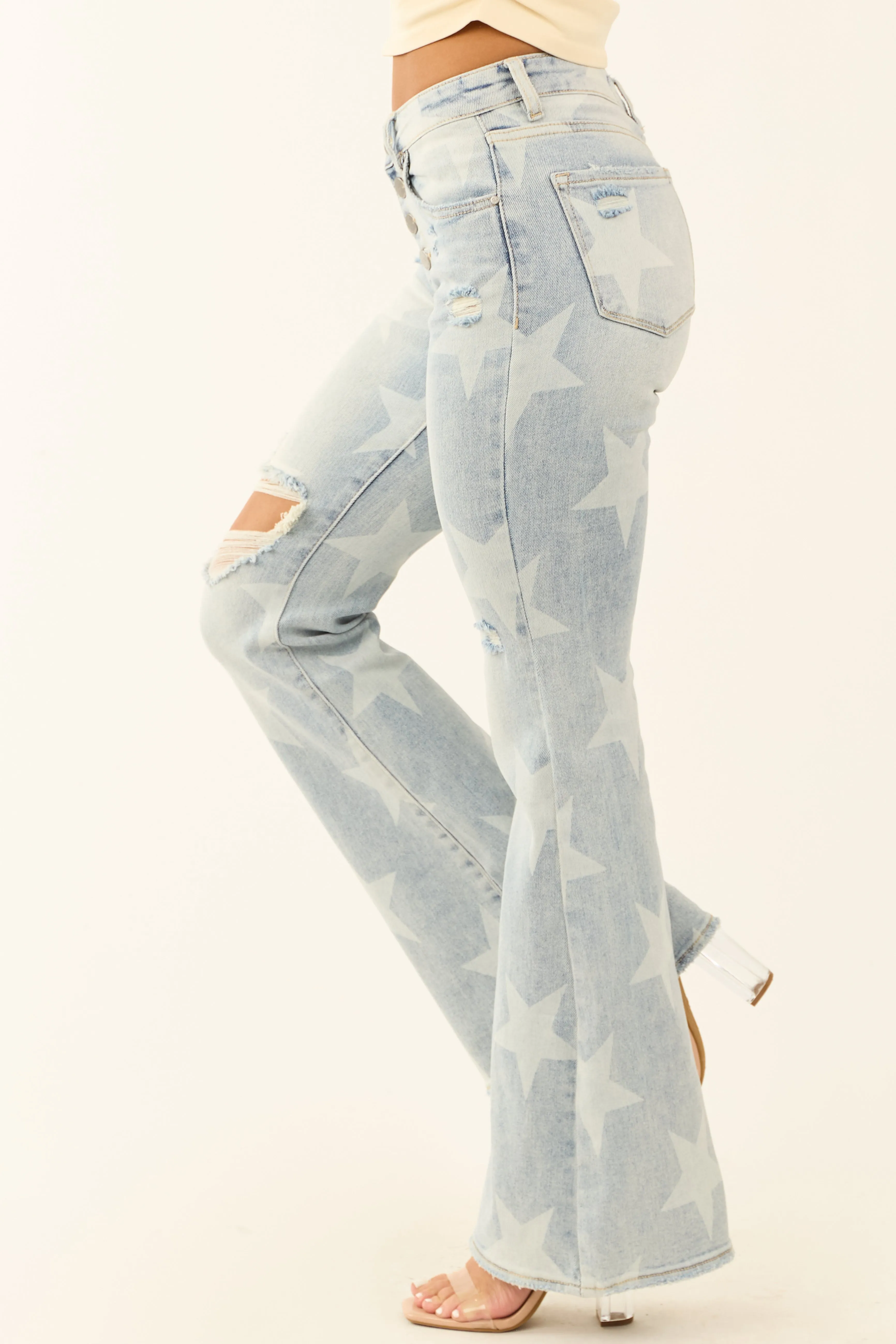 Risen Mid Rise Star Print Stretchy Flare Jeans sold by Lime Lush product image thumbnail 4
