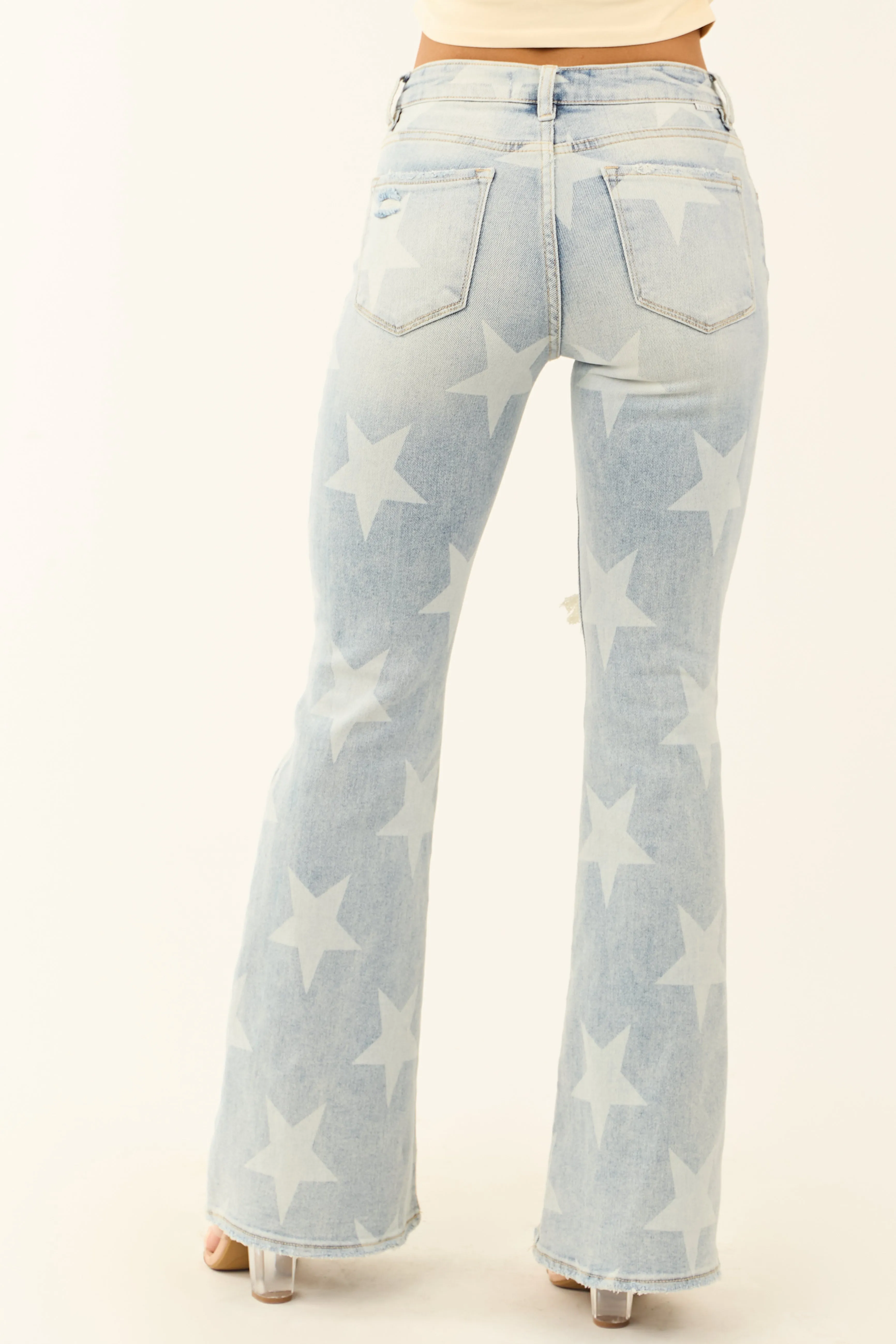 Risen Mid Rise Star Print Stretchy Flare Jeans sold by Lime Lush product image thumbnail 5