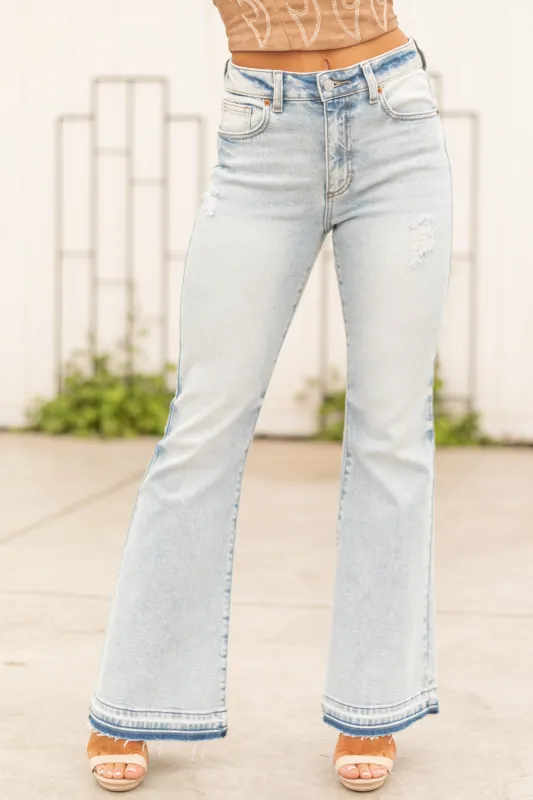 Sneak Peek Light Wash Flare Leg Stretchy Jeans sold by Lime Lush