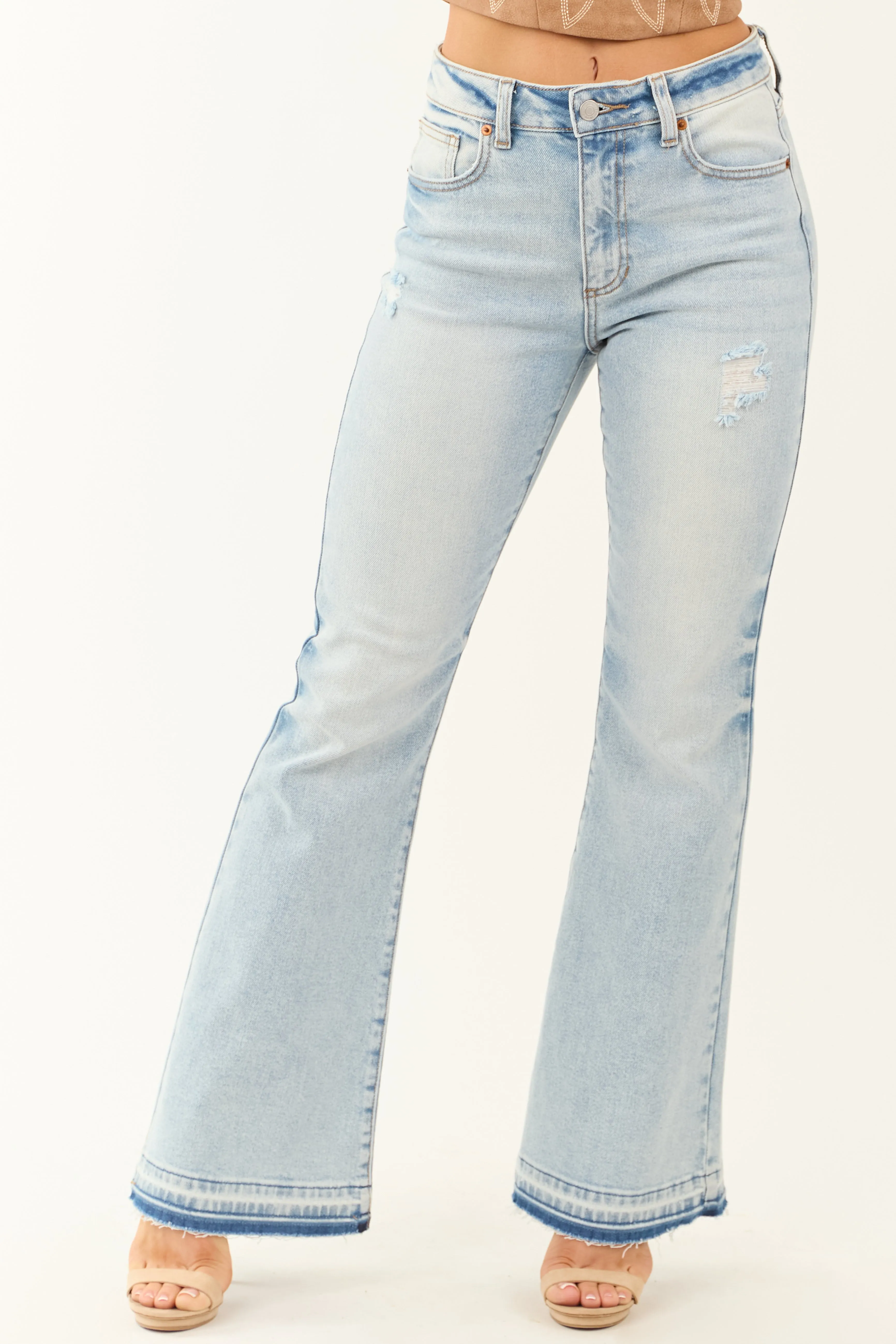 Sneak Peek Light Wash Flare Leg Stretchy Jeans sold by Lime Lush product image thumbnail 2