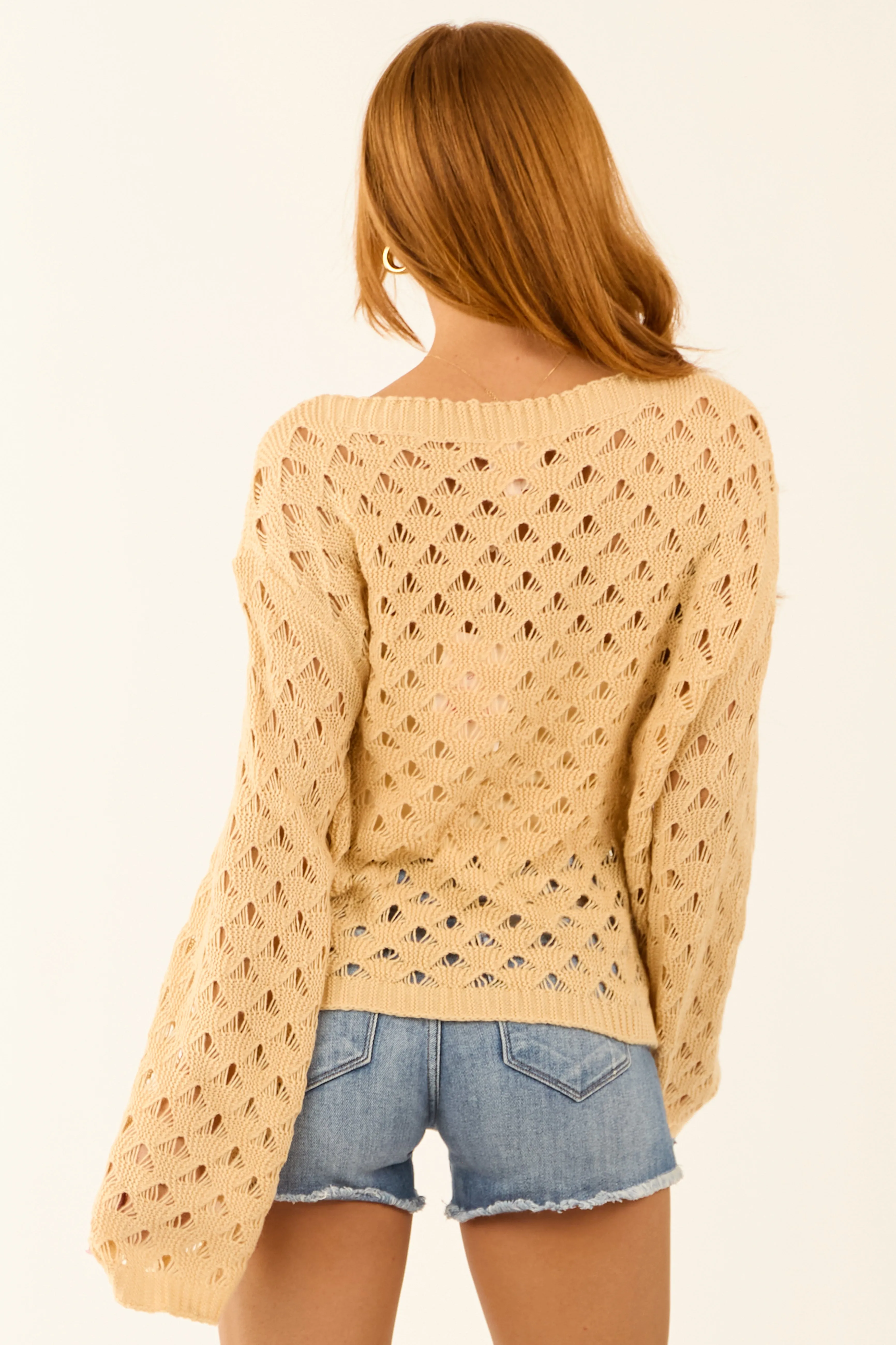 Nude Geometric Open Knit Lightweight Sweater sold by Lime Lush product image thumbnail 5