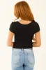 Black Ruched Sweetheart Short Sleeve Top sold by Lime Lush