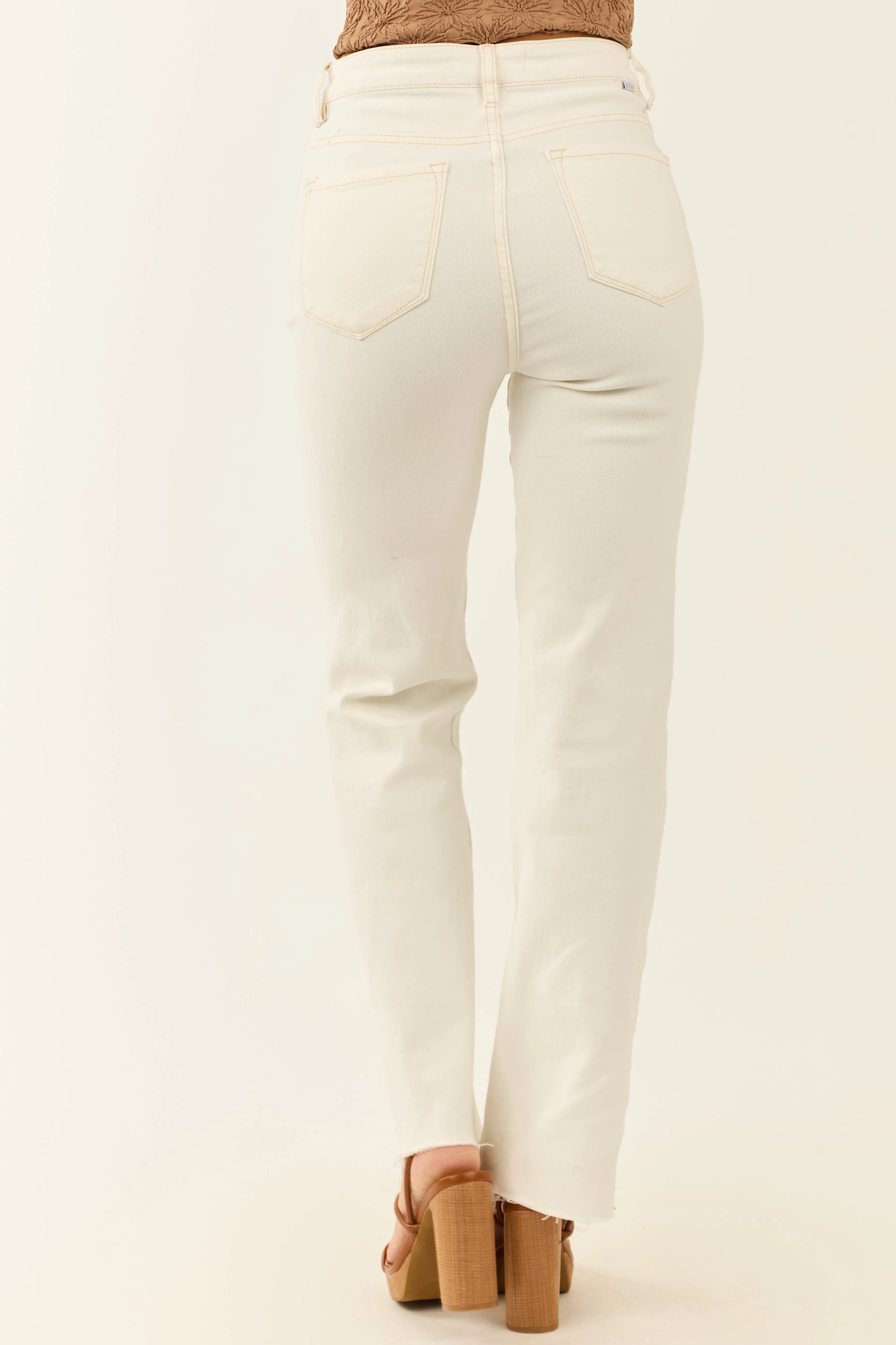 Risen Off White Stretchy Straight Leg Raw Hem Jeans sold by Lime Lush product image thumbnail 4