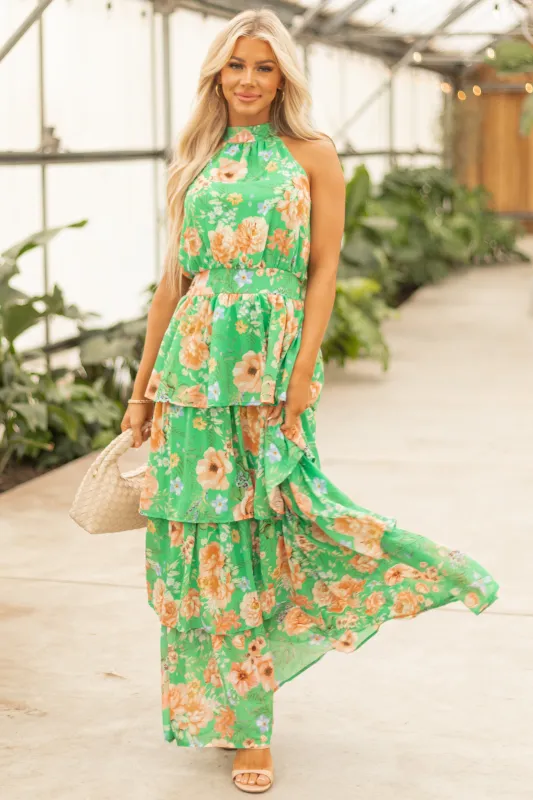 Flying Tomato Kiwi Floral Print Halter Maxi Dress sold by Lime Lush