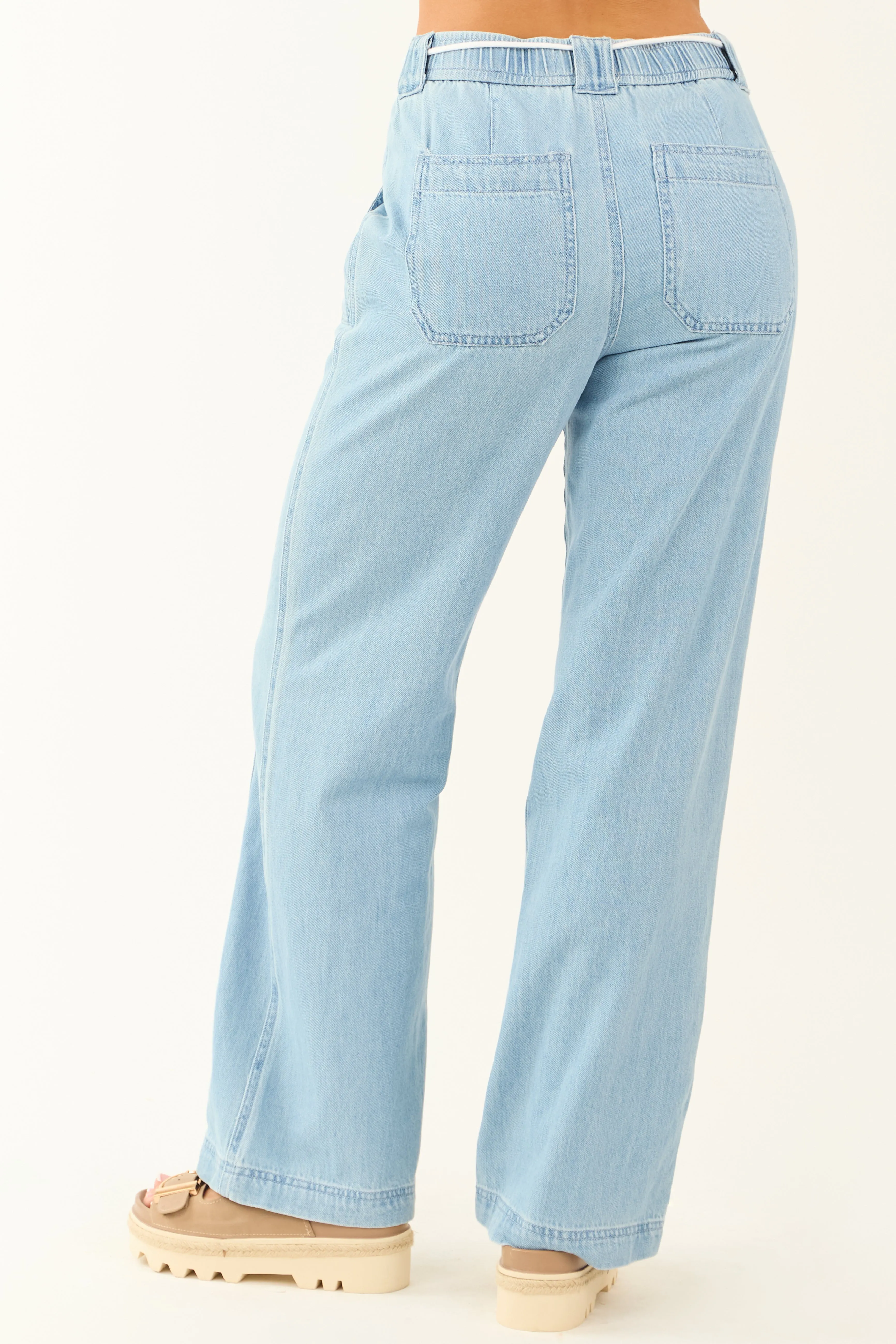 Risen Light Wash Wide Leg Waist Tie Jeans sold by Lime Lush product image thumbnail 4