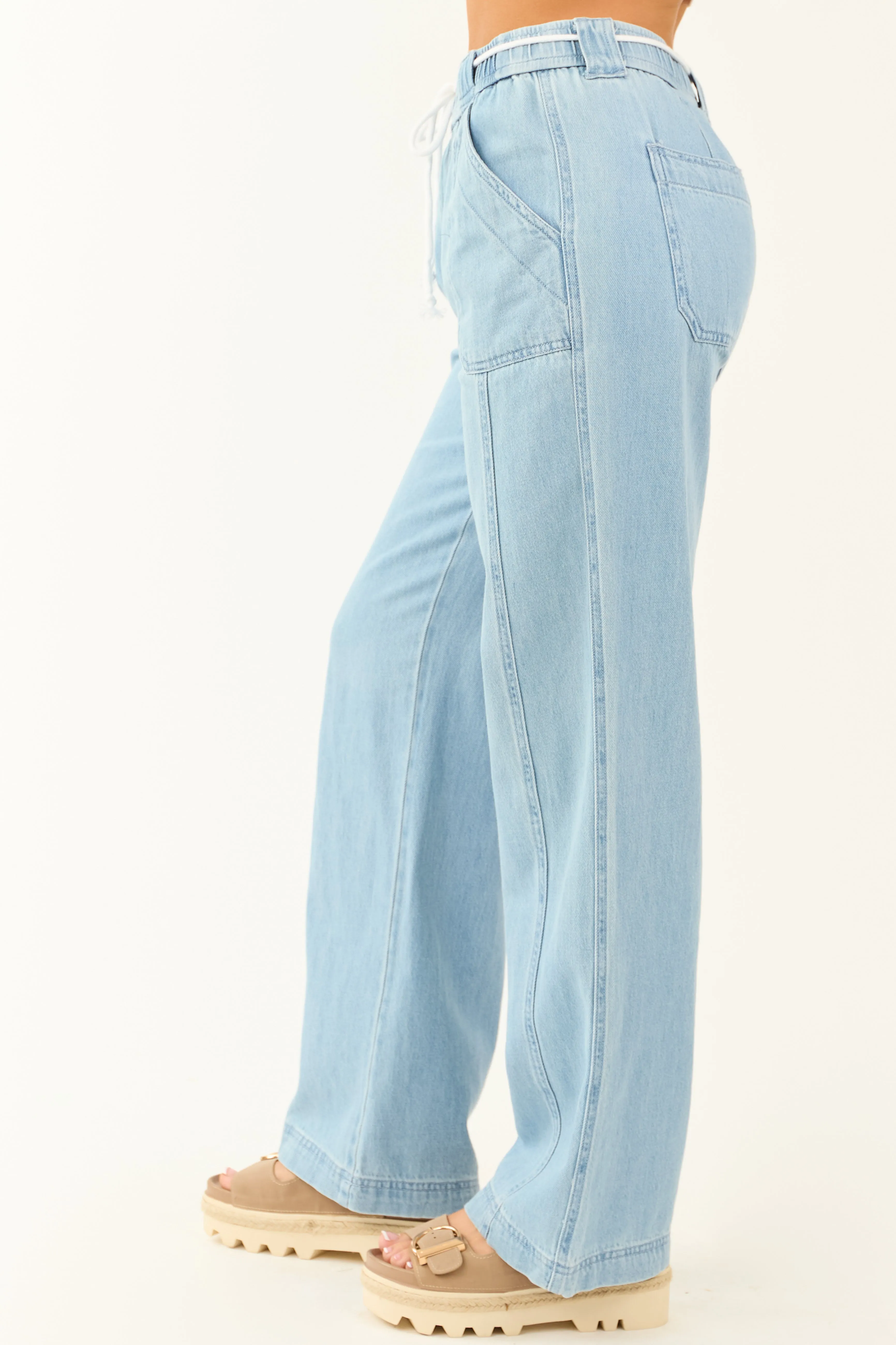Risen Light Wash Wide Leg Waist Tie Jeans sold by Lime Lush product image thumbnail 3