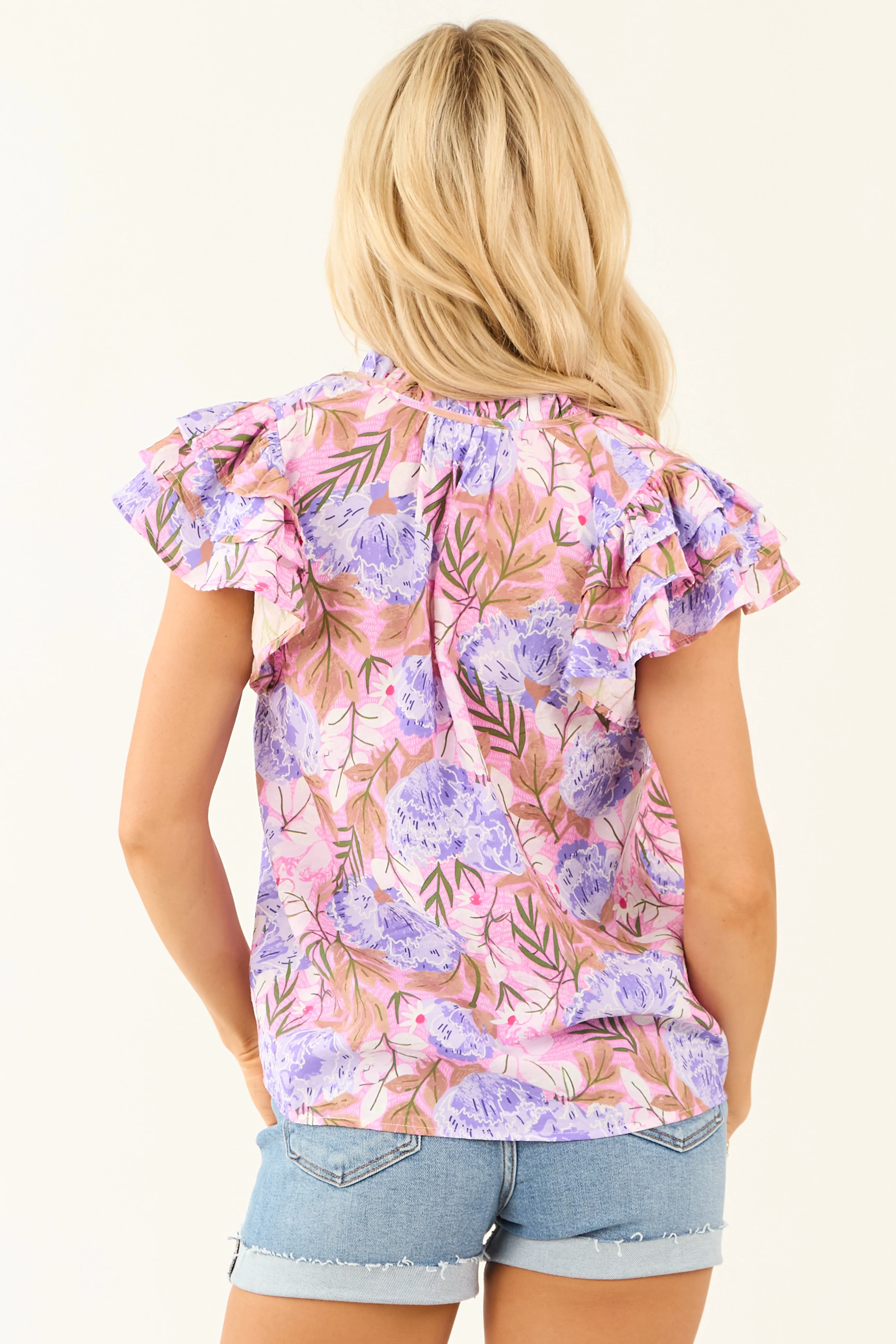Bubblegum Floral Print Ruffle Short Sleeve Top sold by Lime Lush product image thumbnail 5