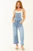 Risen Medium Wash Wide Leg Cropped Overalls sold by Lime Lush