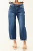 Risen Dark Wash Stretchy Barrel Cuffed Jeans sold by Lime Lush