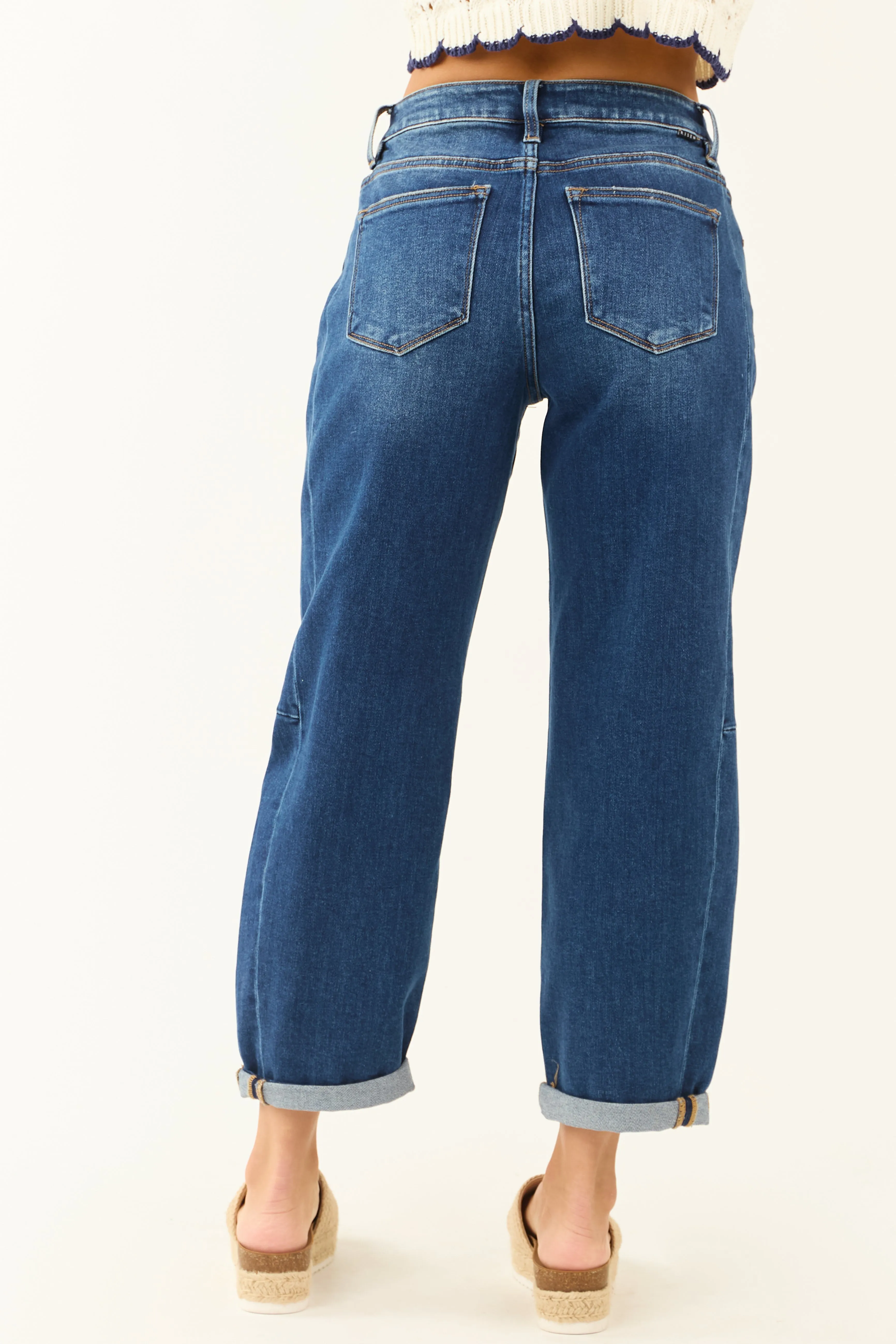 Risen Dark Wash Stretchy Barrel Cuffed Jeans sold by Lime Lush product image thumbnail 4