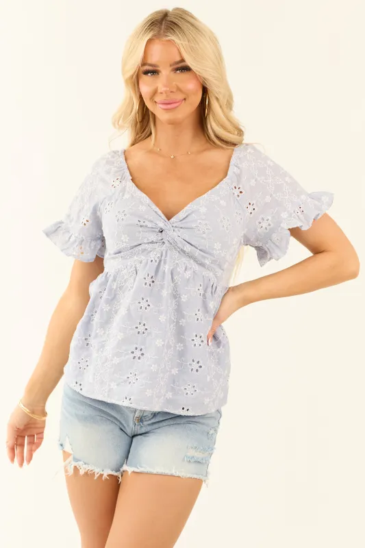 Periwinkle Flutter Sleeve Floral Stitch Lace Blouse sold by Lime Lush
