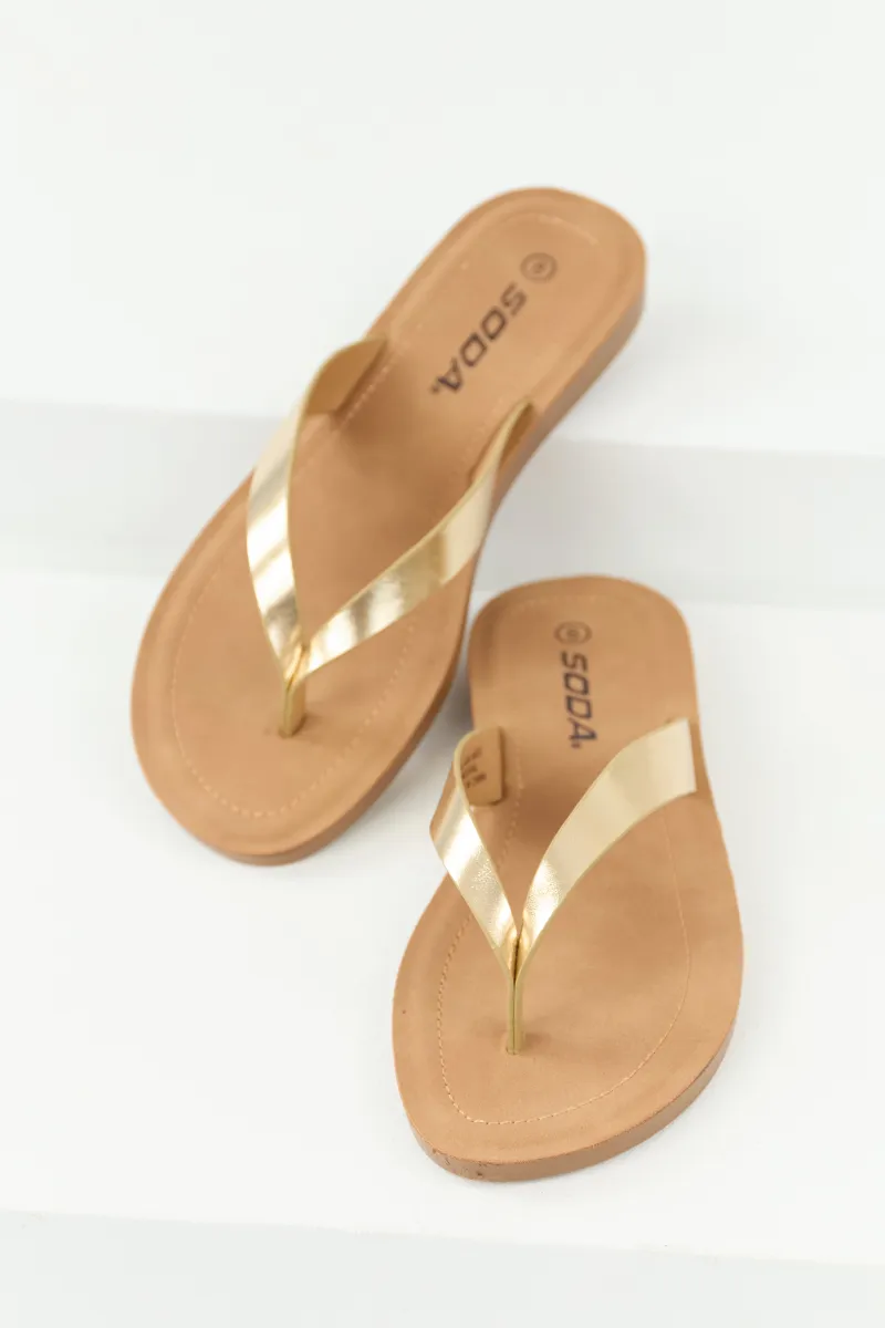 Brown Sugar Thong Sandal with Gold Strap sold by Lime Lush