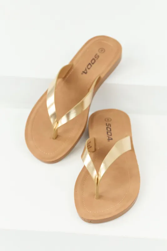 Brown Sugar Thong Sandal with Gold Strap sold by Lime Lush