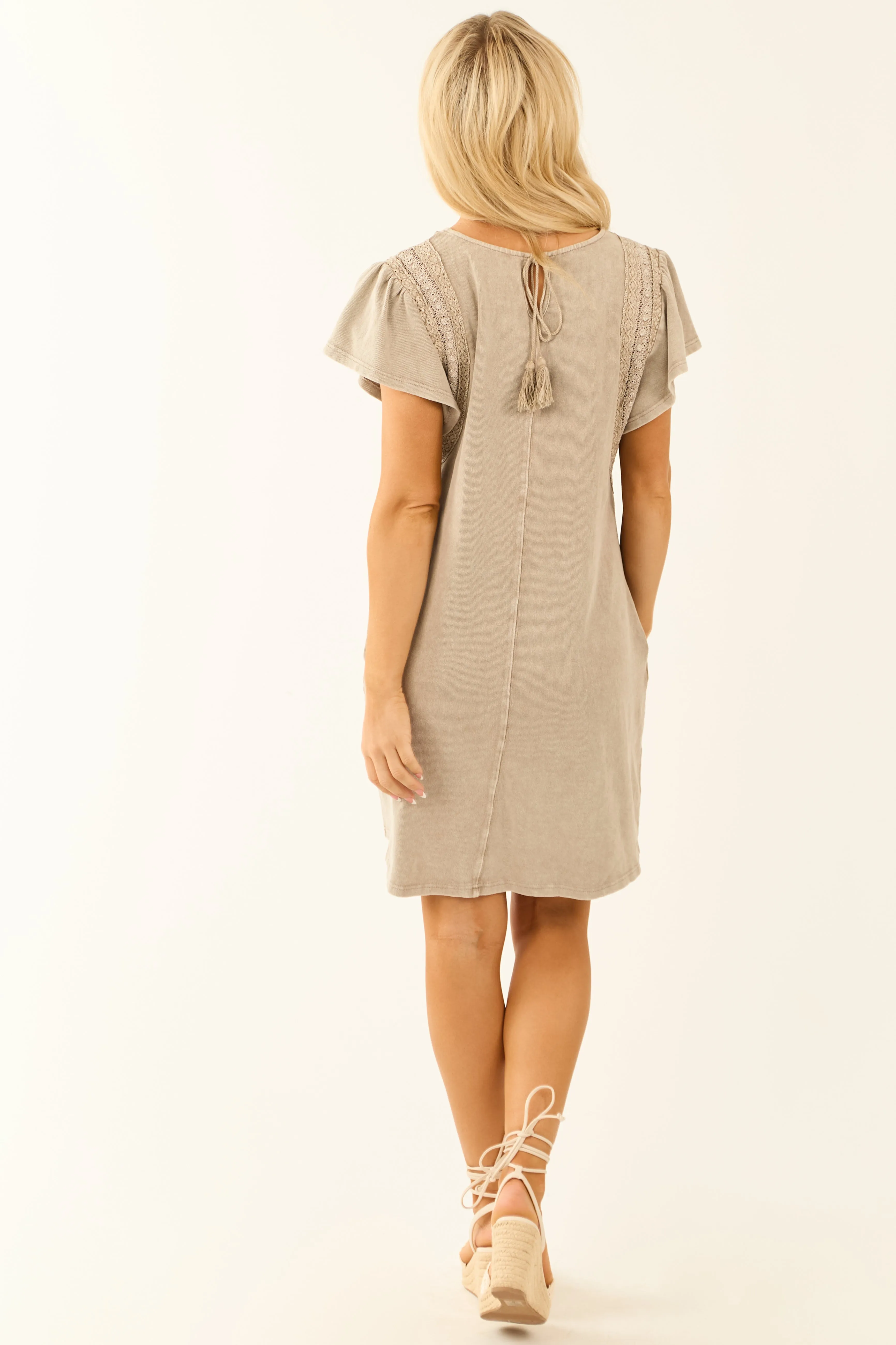 Latte Washed Lace Detail Ruffle Mini Dress sold by Lime Lush product image thumbnail 5