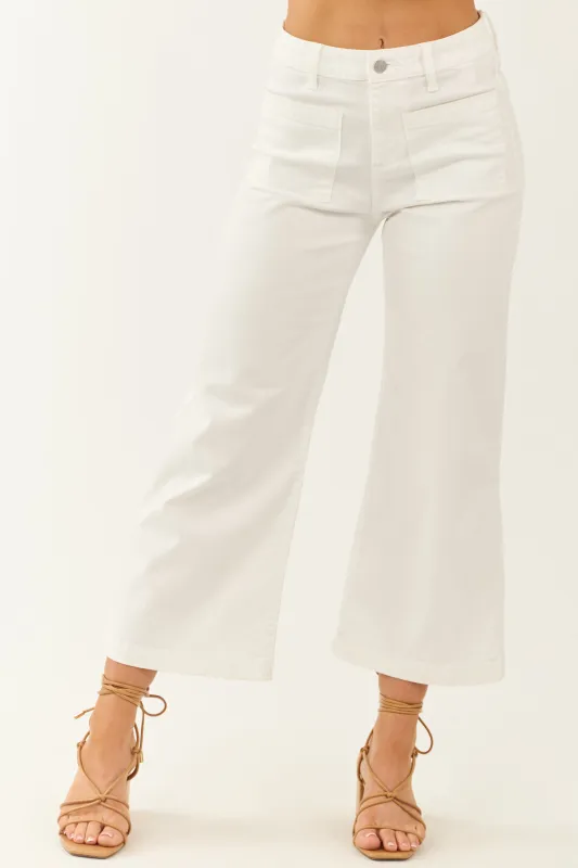 Sneak Peek White High Rise Stretchy Wide Leg Jeans sold by Lime Lush