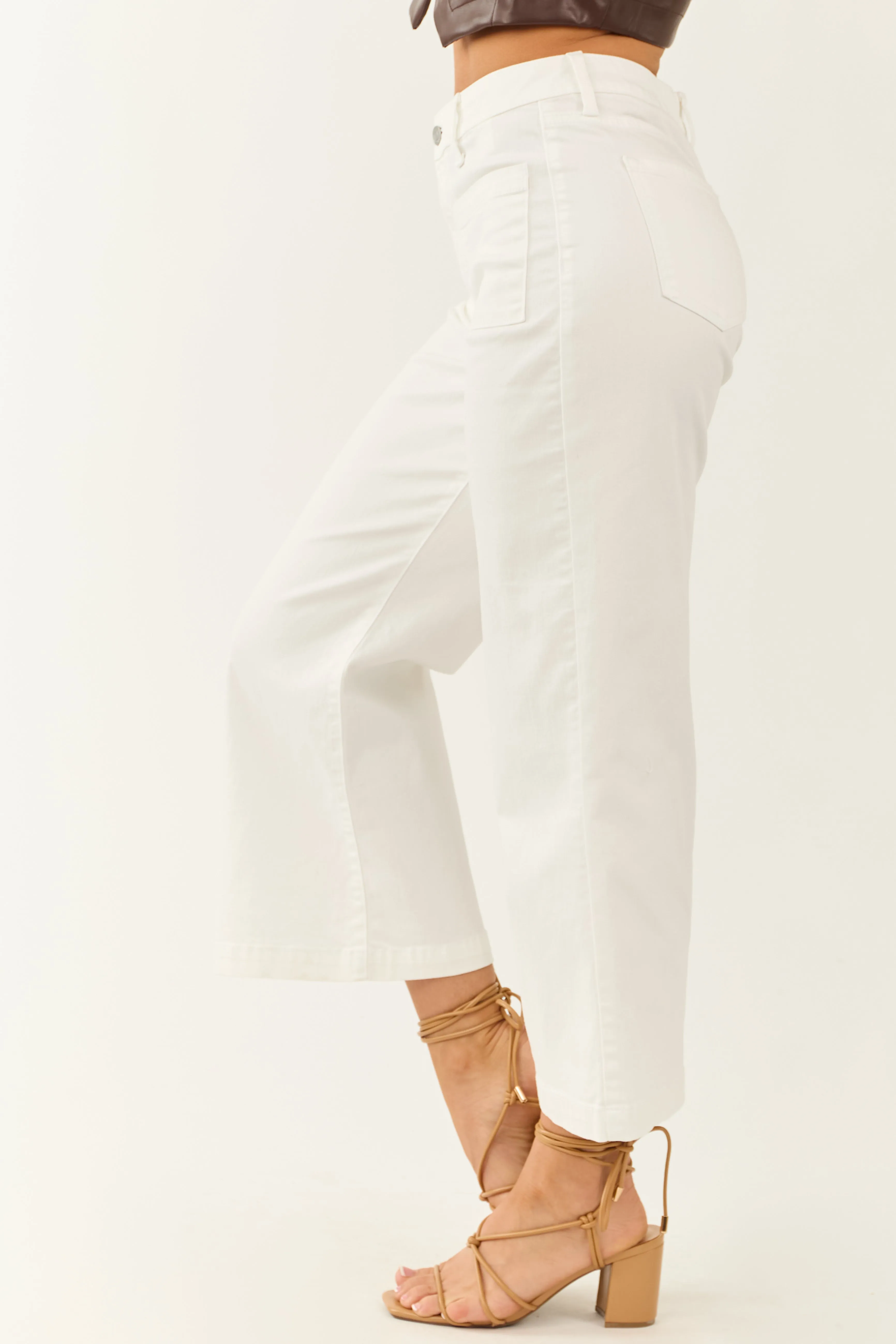 Sneak Peek White High Rise Stretchy Wide Leg Jeans sold by Lime Lush product image thumbnail 3