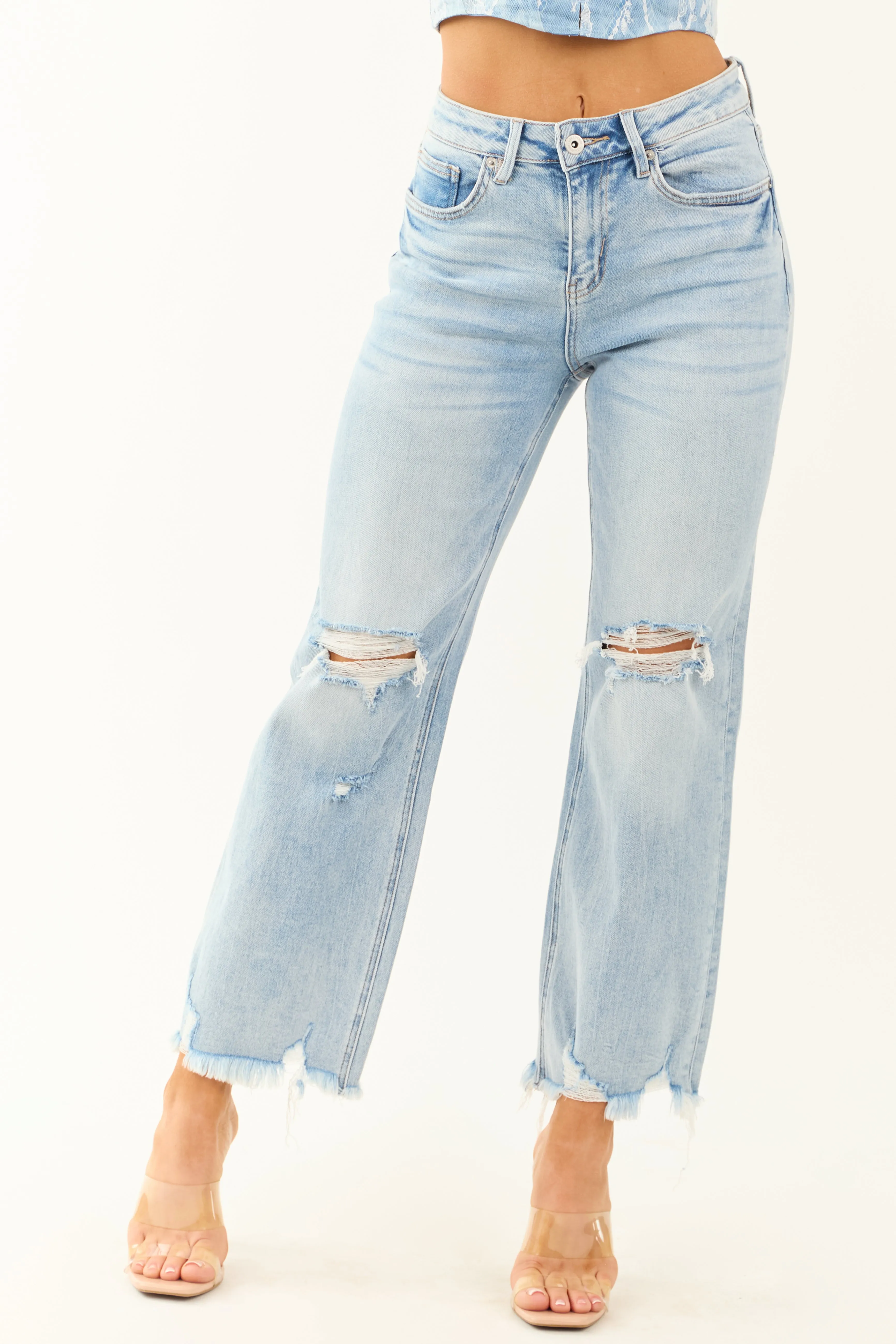 Mica Denim Light Wash Stretchy Straight Jeans sold by Lime Lush