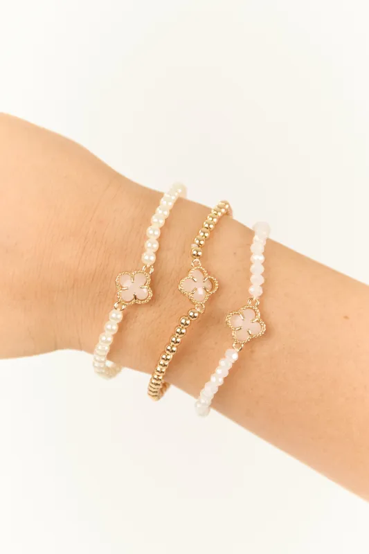 Gold and Ivory Clover Charm Bracelet Set sold by Lime Lush