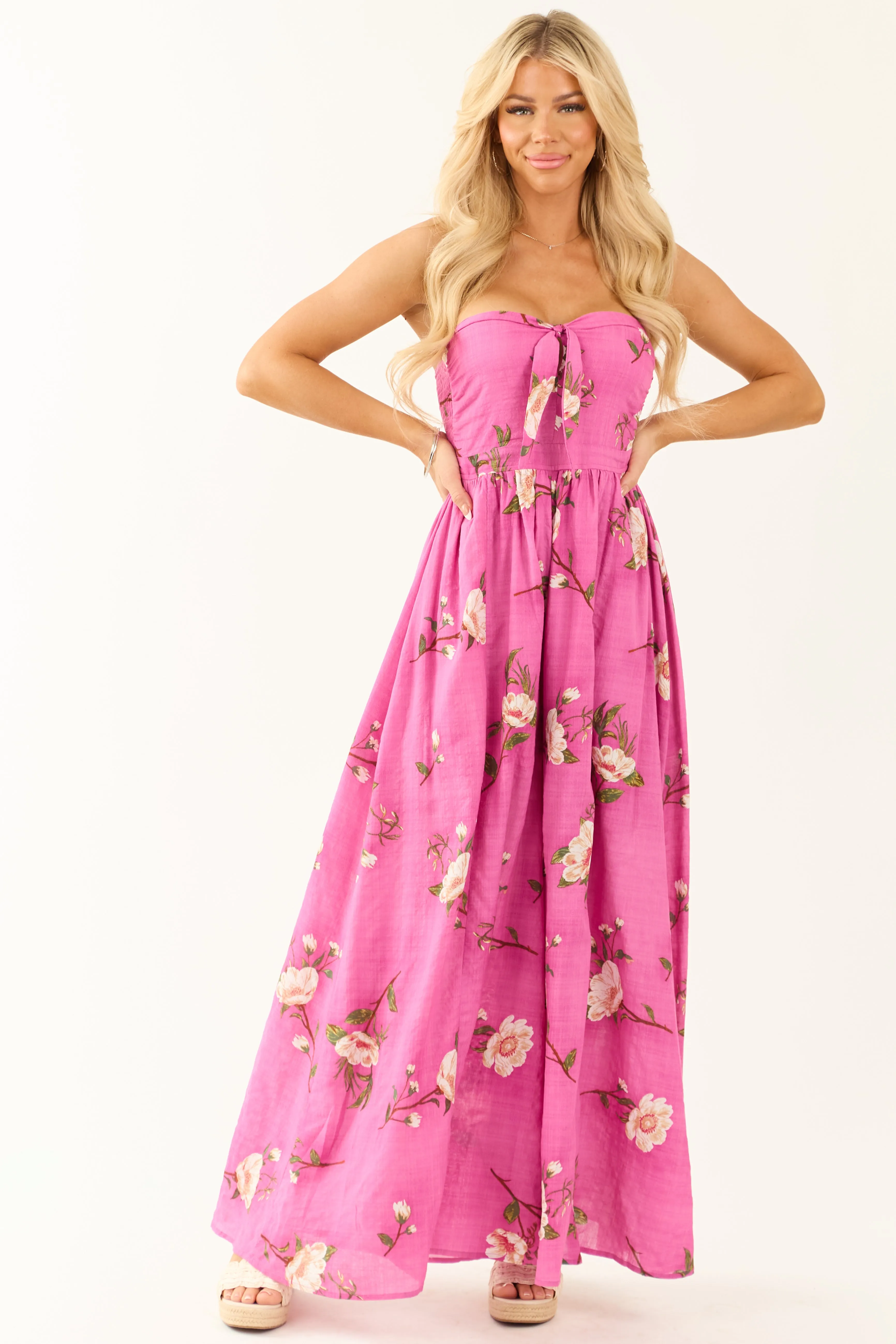 Mulberry Strapless Wide Leg Floral Print Jumpsuit sold by Lime Lush