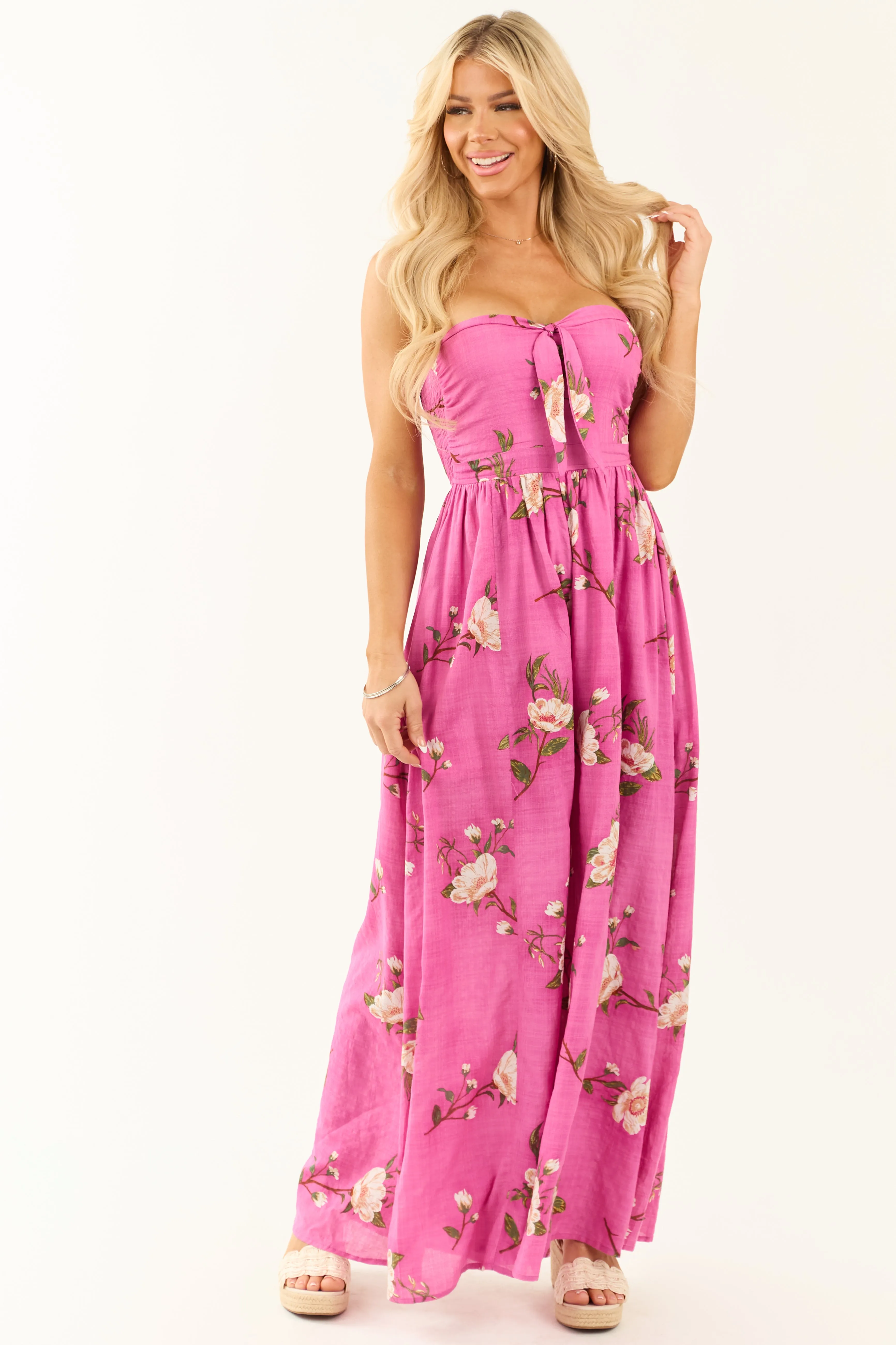 Mulberry Strapless Wide Leg Floral Print Jumpsuit sold by Lime Lush product image thumbnail 2