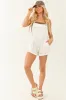 Ivory Denim Tie Strap Overalls Denim Romper sold by Lime Lush