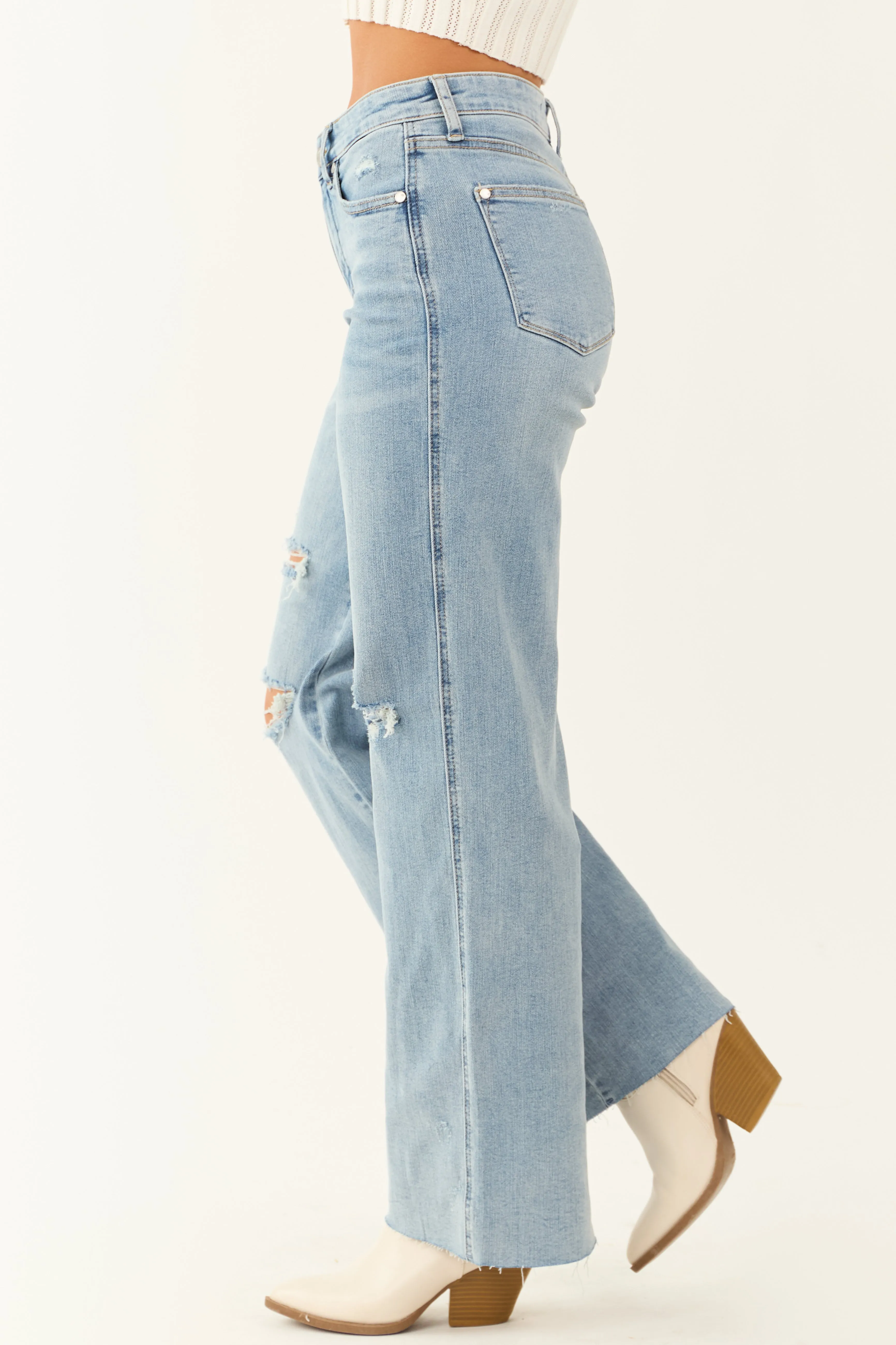 Judy Blue Tummy Control Distressed Stretchy Wide Jeans sold by Lime Lush product image thumbnail 3