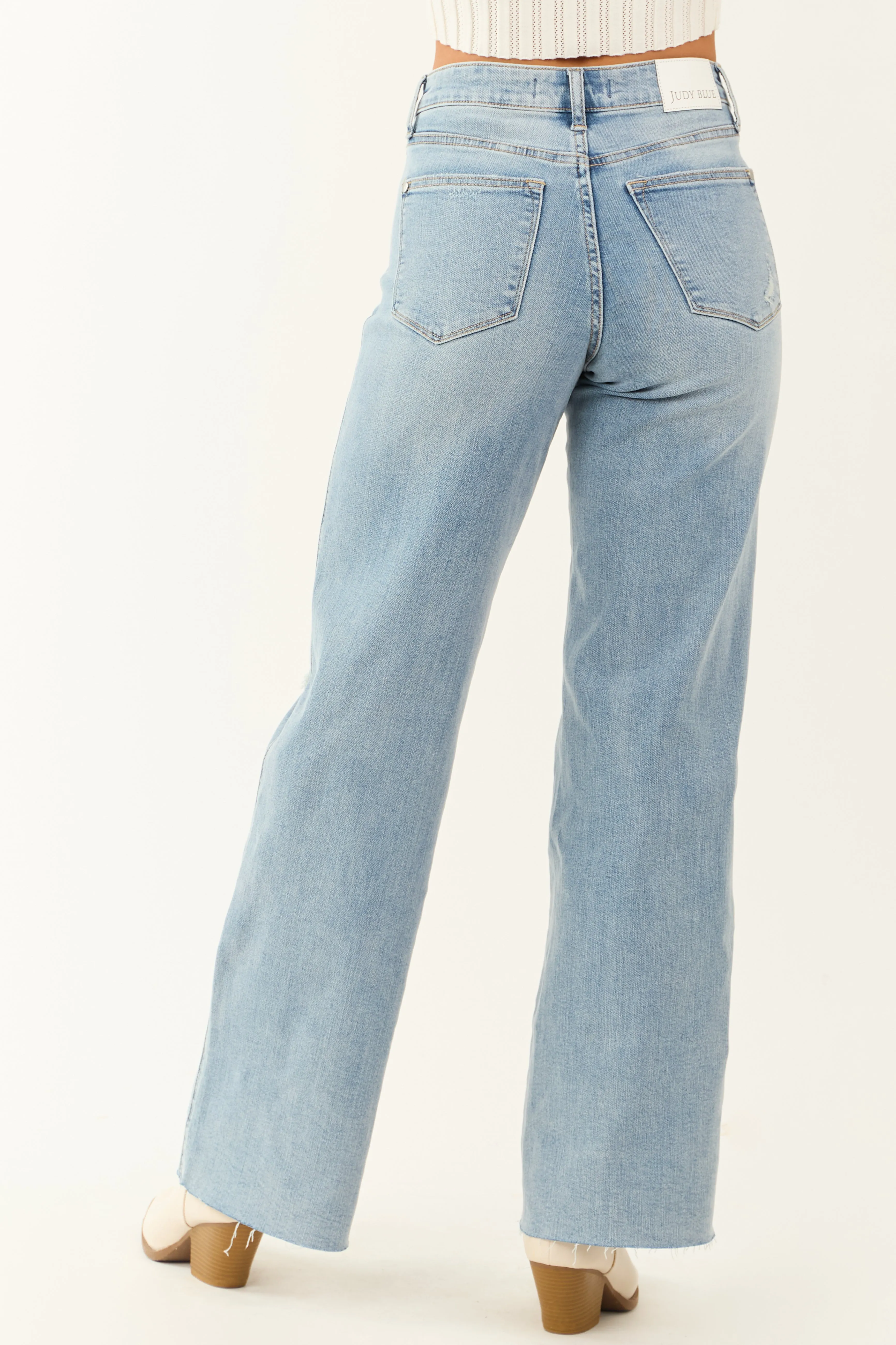 Judy Blue Tummy Control Distressed Stretchy Wide Jeans sold by Lime Lush product image thumbnail 4