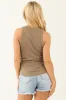 Olive Ribbed Knit High Neck Sleeveless Top sold by Lime Lush